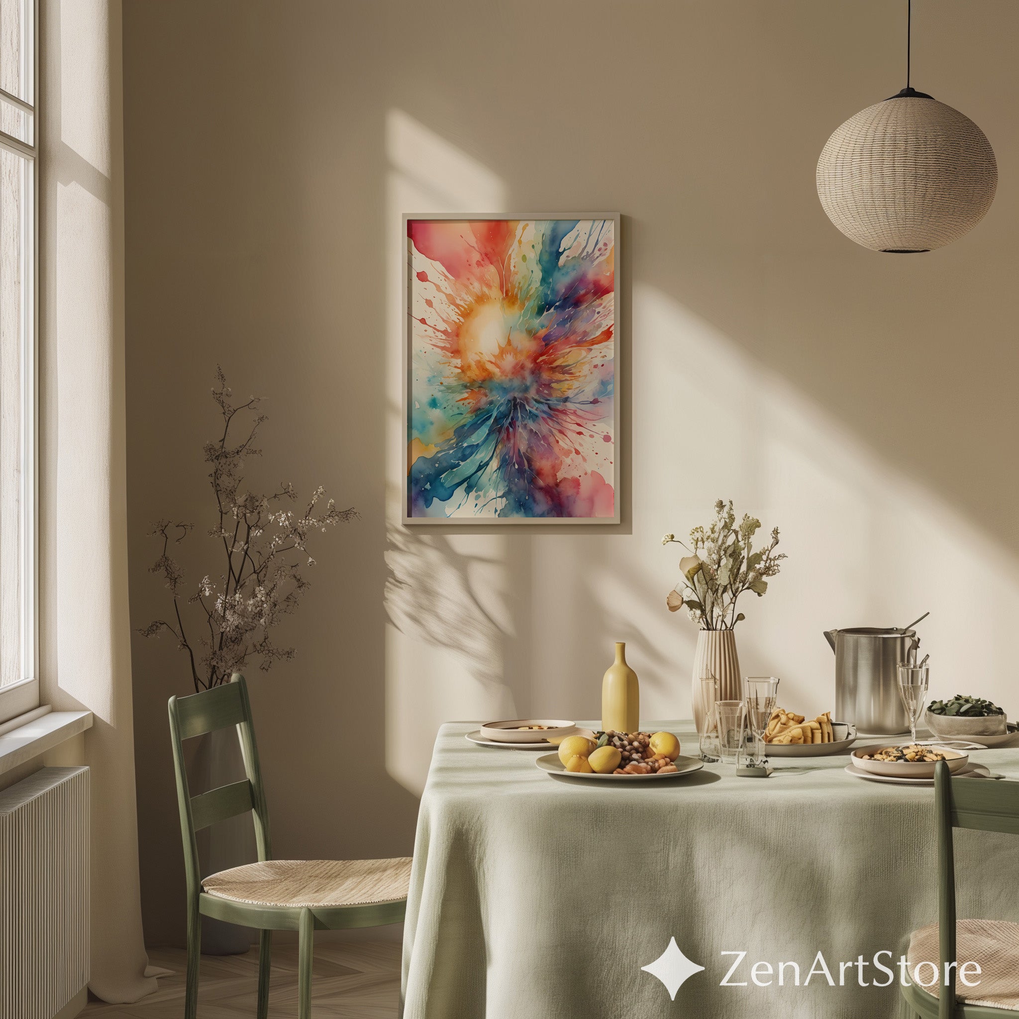 Vibrant Watercolor Explosion Abstract Art Print - Colorful Modern Wall Decor