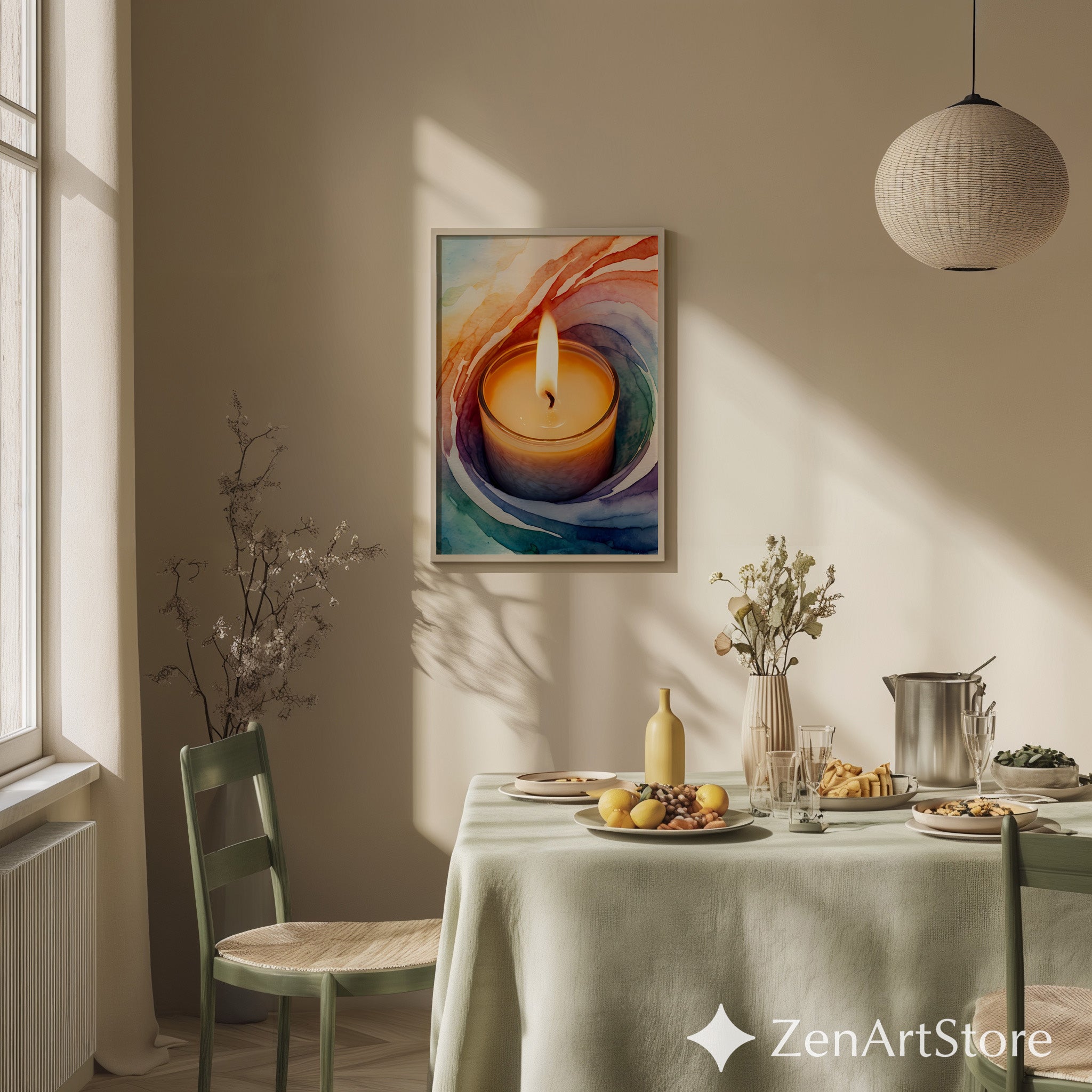 Soothing Candle Watercolor Art Print - Cozy Abstract Candle Wall Decor for Meditation & Boho Homes
