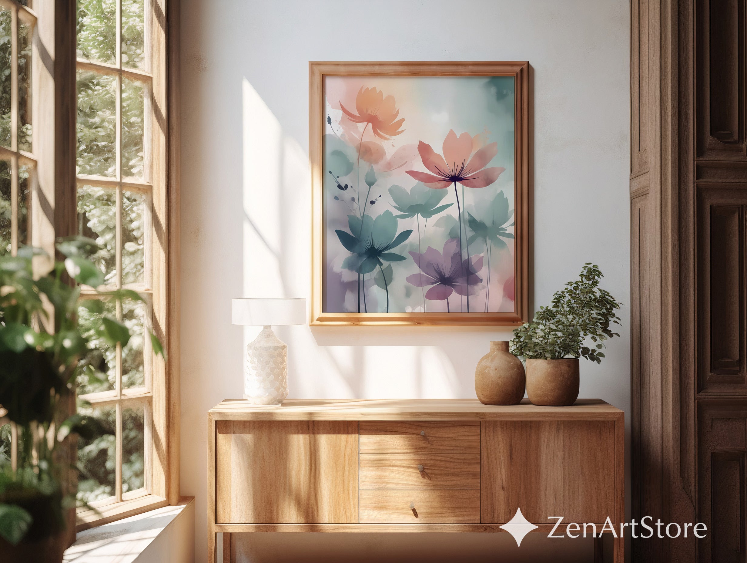 Pastel Floral Watercolor Print - Calm Abstract Botanical Wall Art for Japandi, Scandinavian & Minimal Home Decor