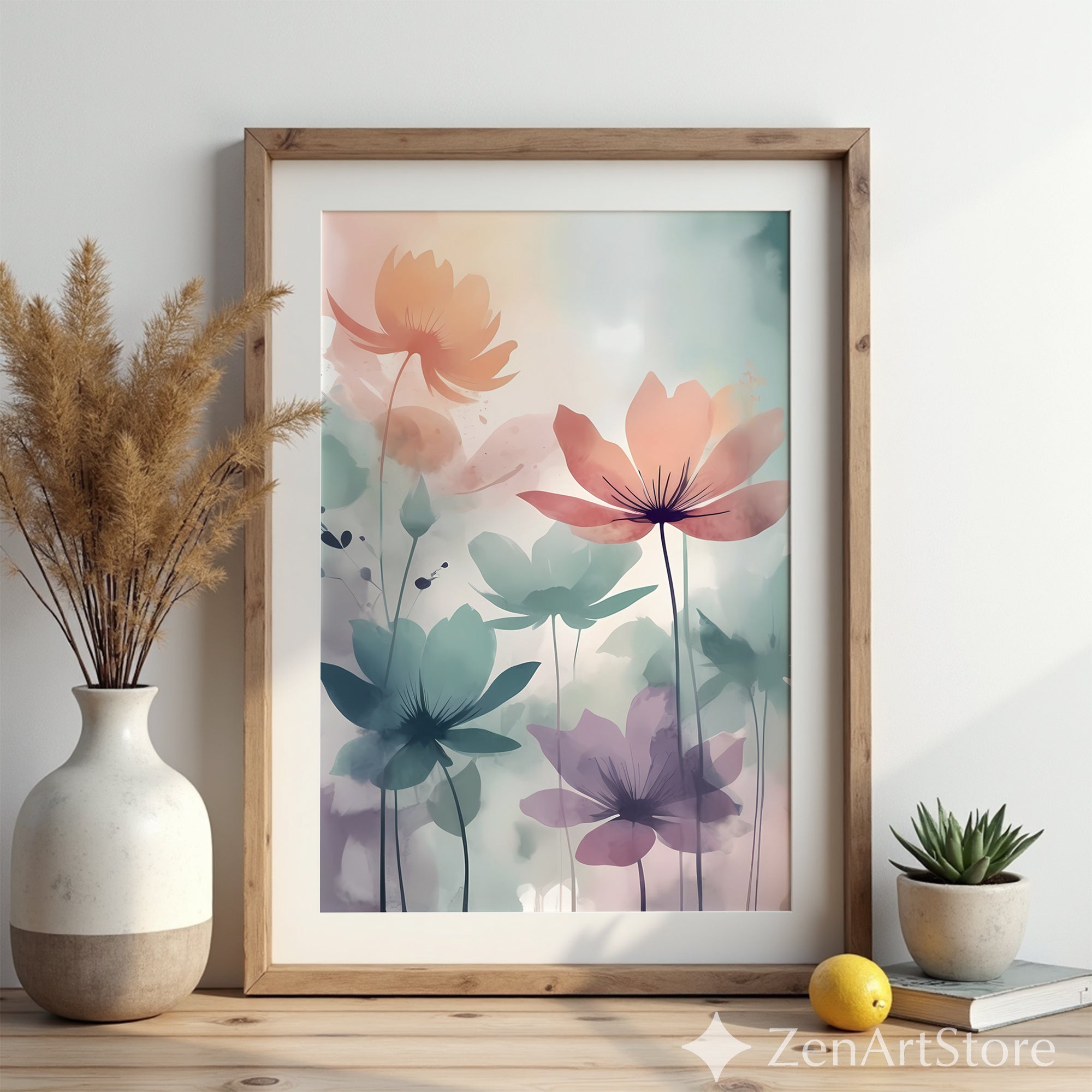 Pastel Floral Watercolor Print - Calm Abstract Botanical Wall Art for Japandi, Scandinavian & Minimal Home Decor