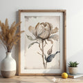 Neutral Peony Wall Art - Beige Botanical Watercolor Print, Japandi Minimal Flower Poster for Living Room & Bedroom