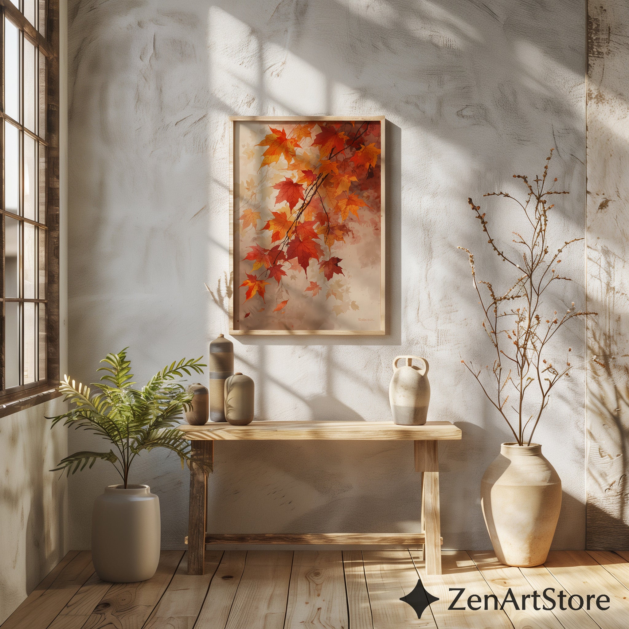 Autumn Maple Leaves Wall Art - Neutral Fall Print, Orange Brown Botanical Decor, Printable & Canvas