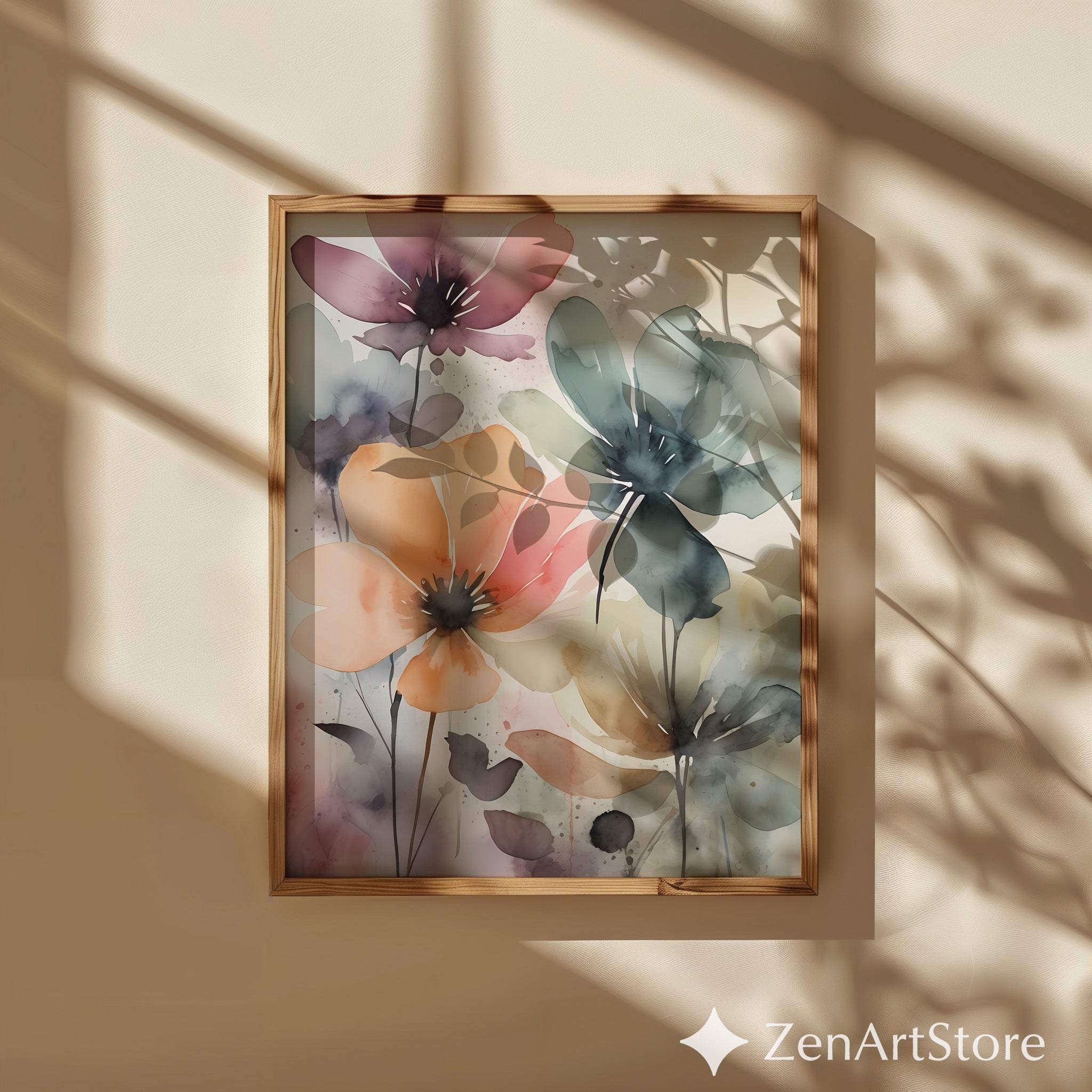 Soft Pastel Watercolor Floral Print - Abstract Botanical Wall Art for Living Room, Bedroom, Nursery - Zen Japandi Neutral Decor