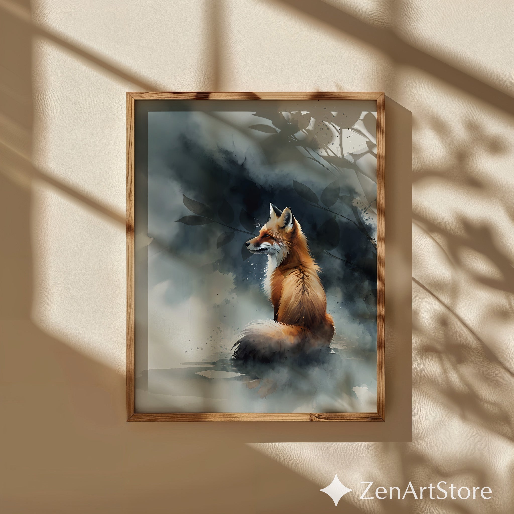 Red Fox Watercolor Art Print - Minimal Fox Wall Art, Woodland Animal Decor for Japandi & Scandinavian Neutral Homes