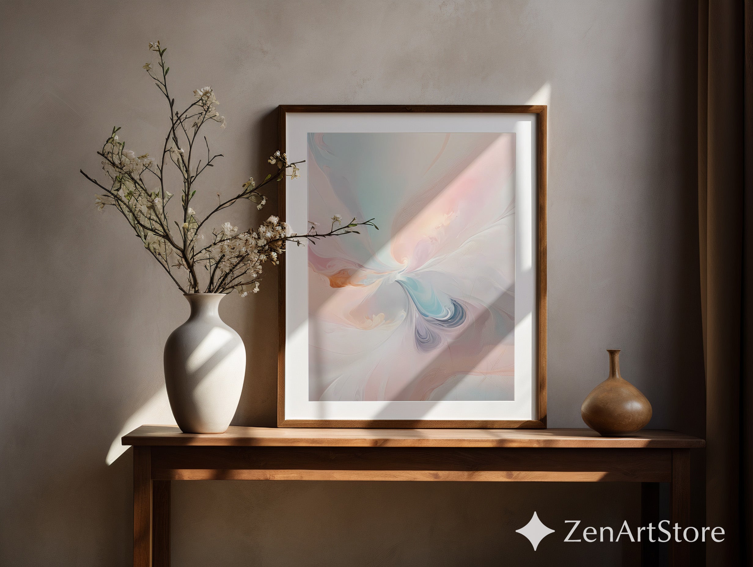 Pastel Abstract Wall Art Printable - Soft Pink Blue Minimalist Zen Decor for Living Room, Bedroom, Nursery - Japandi Wabi Sabi Print