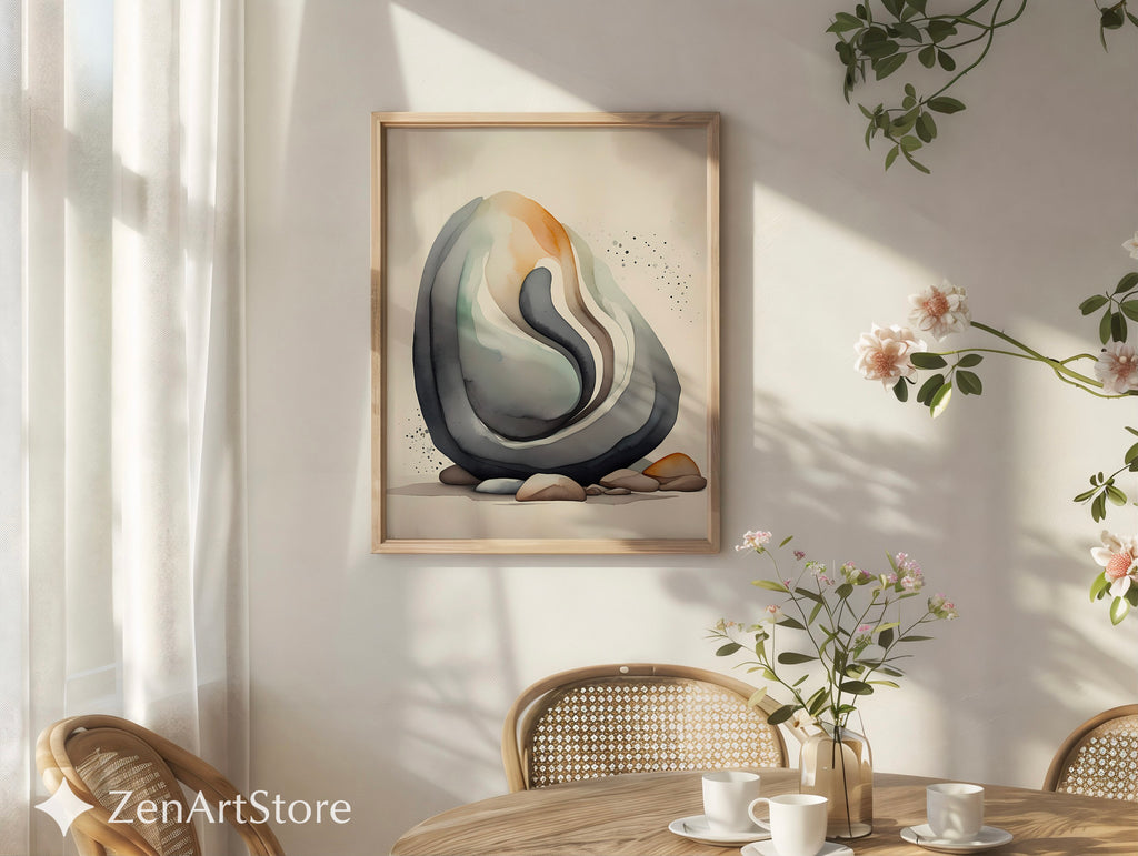 Abstract Neutral Stone Layers Wall Art - Minimal Japandi Wabi Sabi Print, Beige Black Earth Tone Home Decor