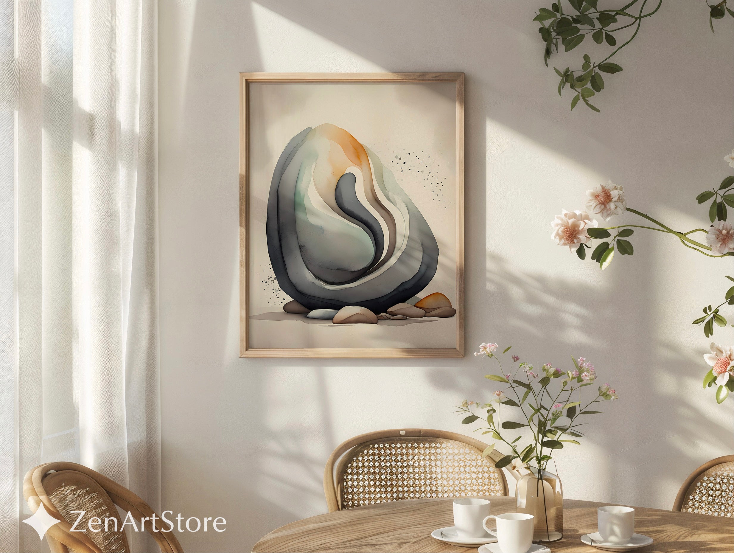 Abstract Neutral Stone Layers Wall Art - Minimal Japandi Wabi Sabi Print, Beige Black Earth Tone Home Decor