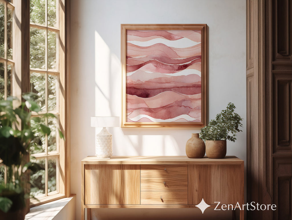 Blush Terracotta Watercolor Landscape Print - Abstract Pink Minimal Wall Art for Living Room, Bedroom, Nursery