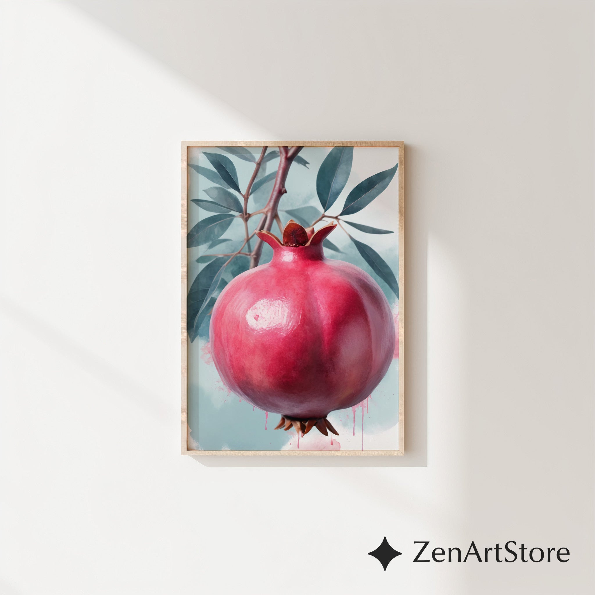Pomegranate Wall Art Print - Botanical Fruit Still Life, Modern Minimalist Kitchen & Dining Decor, Japandi Wabi Sabi Scandi Style