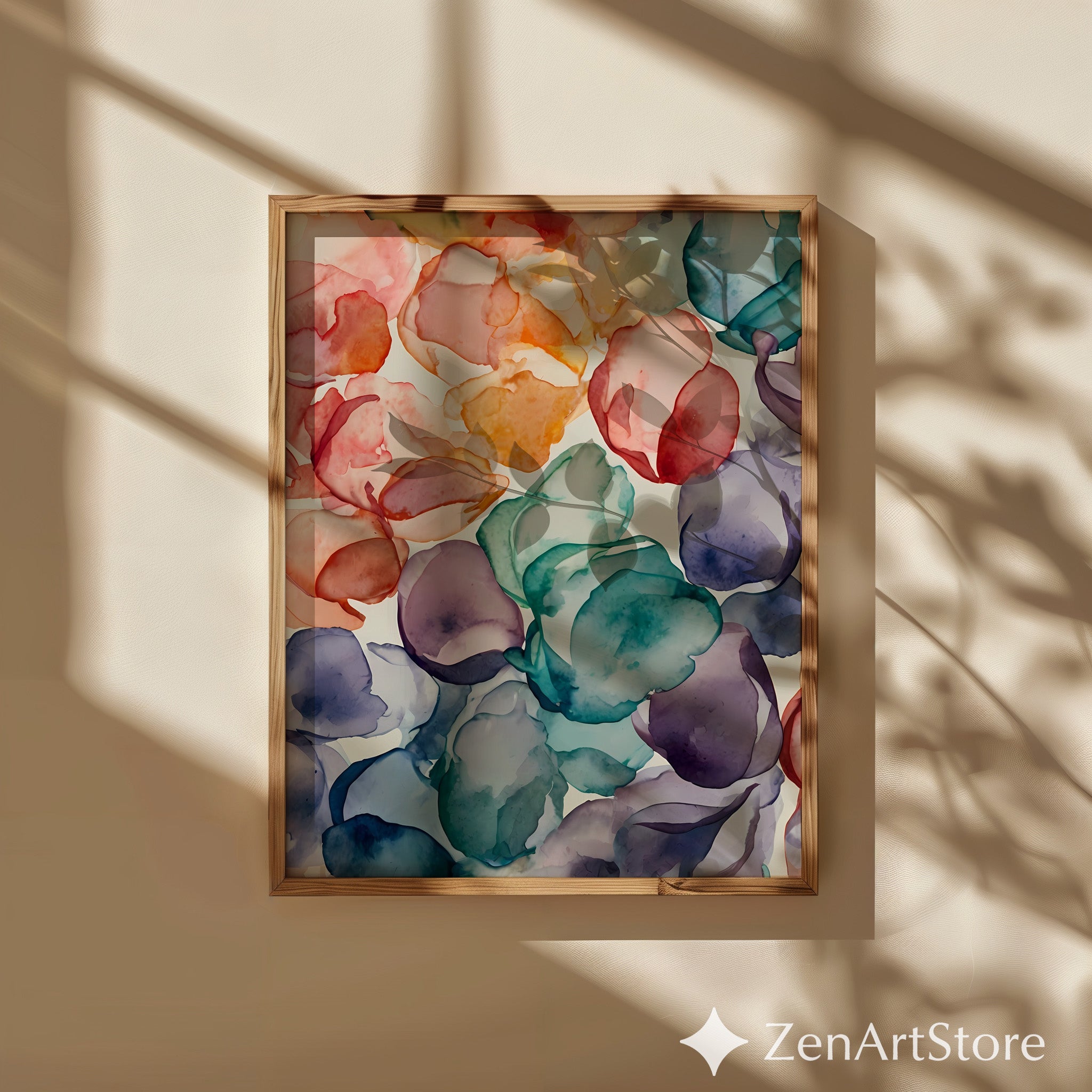 Abstract Watercolor Petals Print | Alcohol Ink Floral Art, Modern Boho Home Decor, Calming Japandi Wall Art