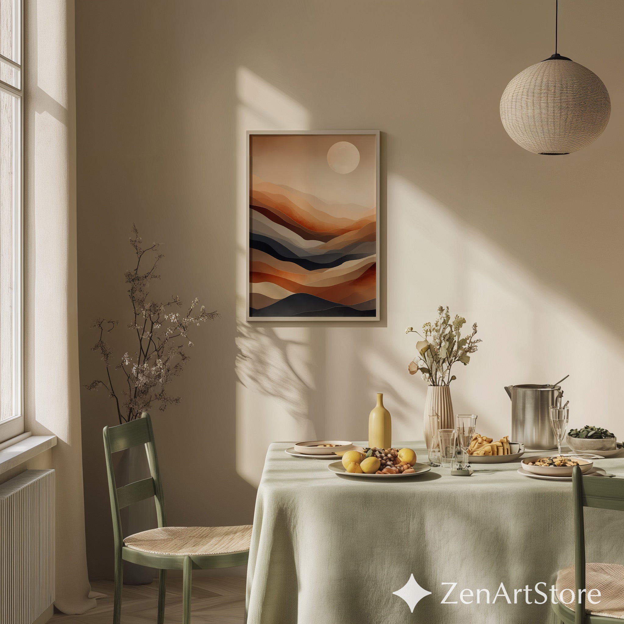 Warm Abstract Desert Landscape Wall Art - Minimal Terracotta & Neutral Layers, Modern Japandi Home Decor Print