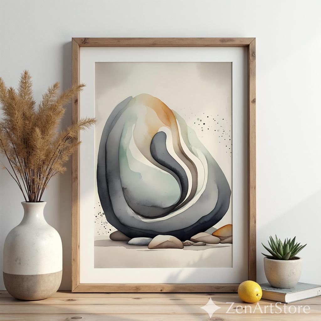 Abstract Neutral Stone Layers Wall Art - Minimal Japandi Wabi Sabi Print, Beige Black Earth Tone Home Decor