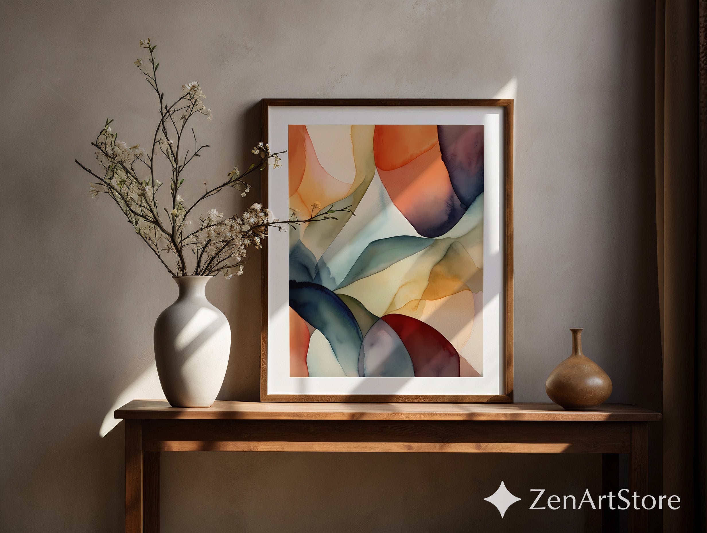 Abstract Fluid Watercolor Wall Art | Earth Tone Minimal Modern Print for Living Room, Bedroom, Japandi & Wabi Sabi Decor