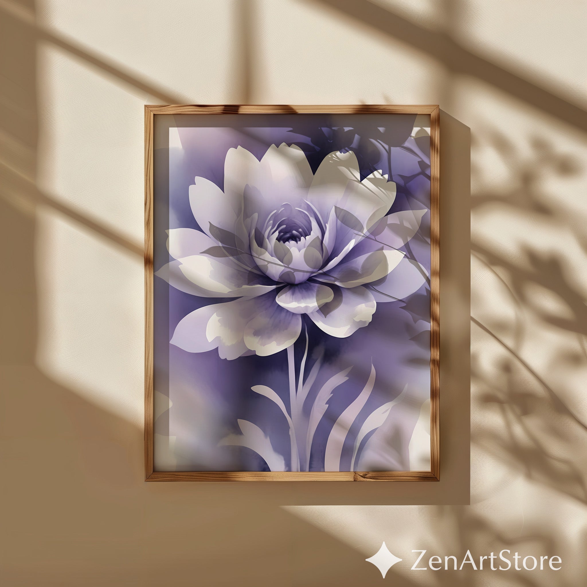 Lavender Floral Wall Art - Calming Purple Peony Print for Bedroom & Living Room - Minimal Zen Botanical Canvas, Japandi Decor