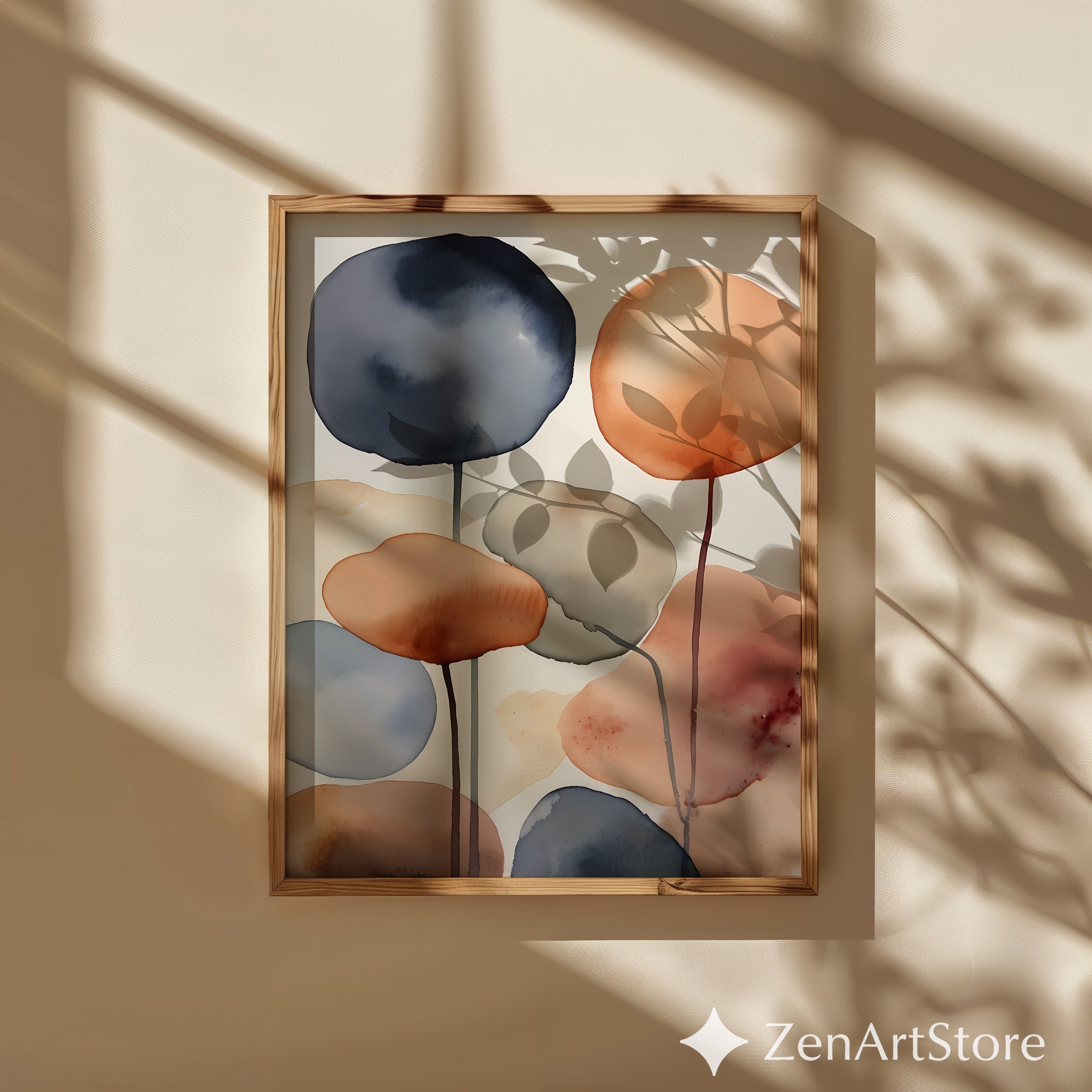 Abstract Watercolor Wall Art Neutral Terracotta & Blue - Minimal Japandi Scandi Zen Print for Living Room Bedroom