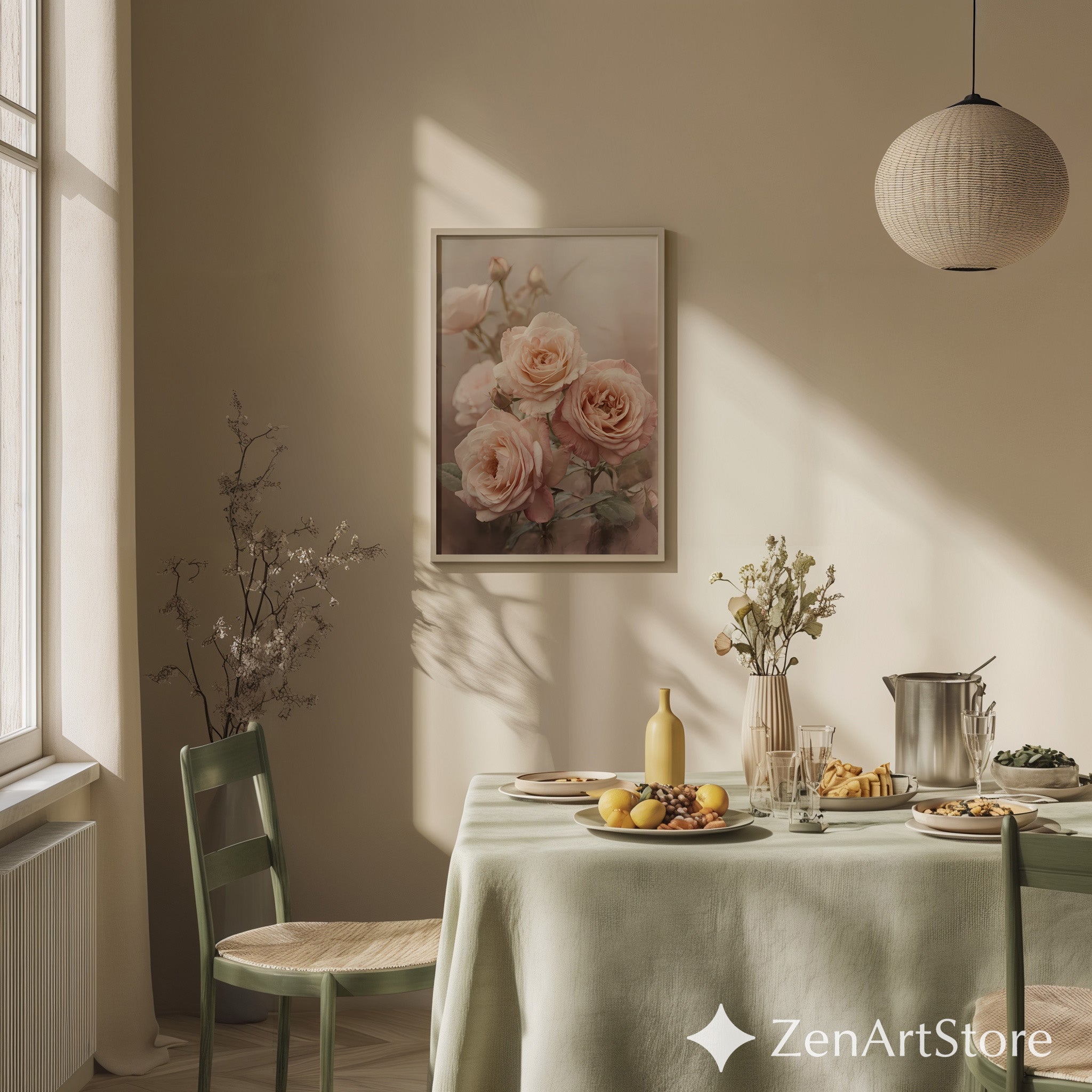 Blush Roses Wall Art, Soft Pink Floral Print for Neutral Home Decor, Botanical Rose Poster for Bedroom Living Room Nursery, Wabi Sabi Japandi