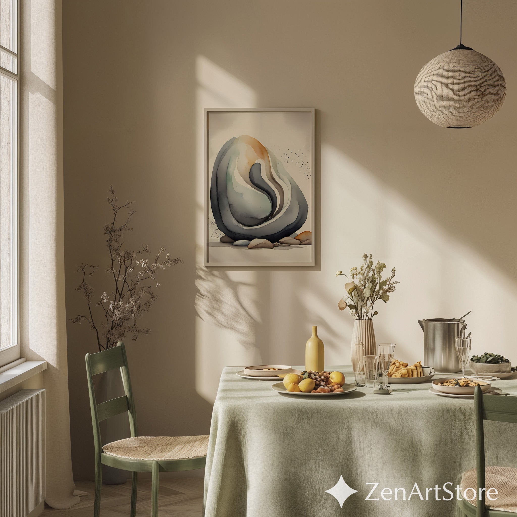 Abstract Neutral Stone Layers Wall Art - Minimal Japandi Wabi Sabi Print, Beige Black Earth Tone Home Decor