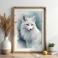 White Arctic Fox Wall Art - Minimal Scandinavian Japandi Fox Print, Neutral Modern Animal Portrait, Printable Digital Download for Home Decor