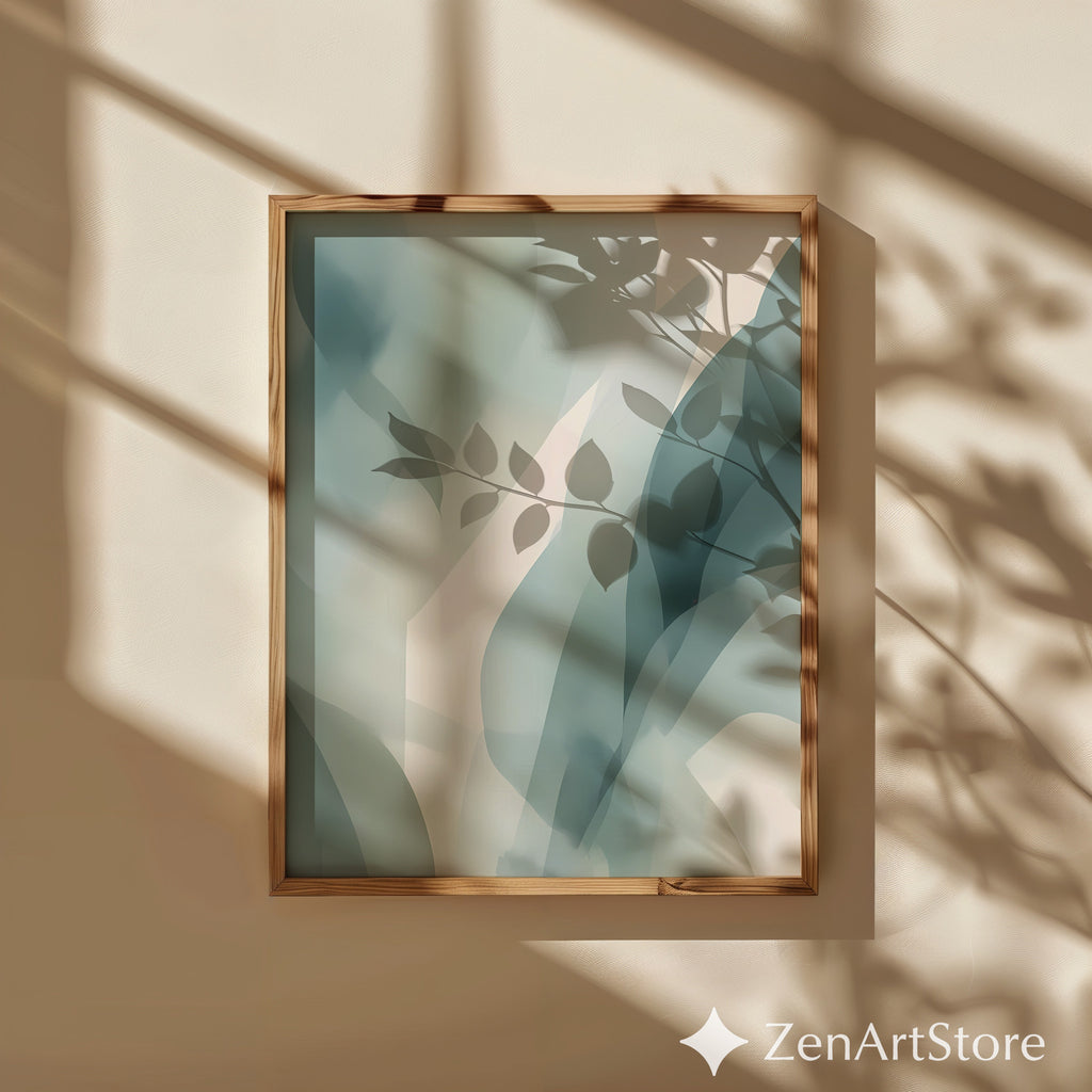 Muted Green Abstract Botanical Wall Art | Minimalist Japandi Print for Calm Neutral Home Decor, Printable & Canvas Ready