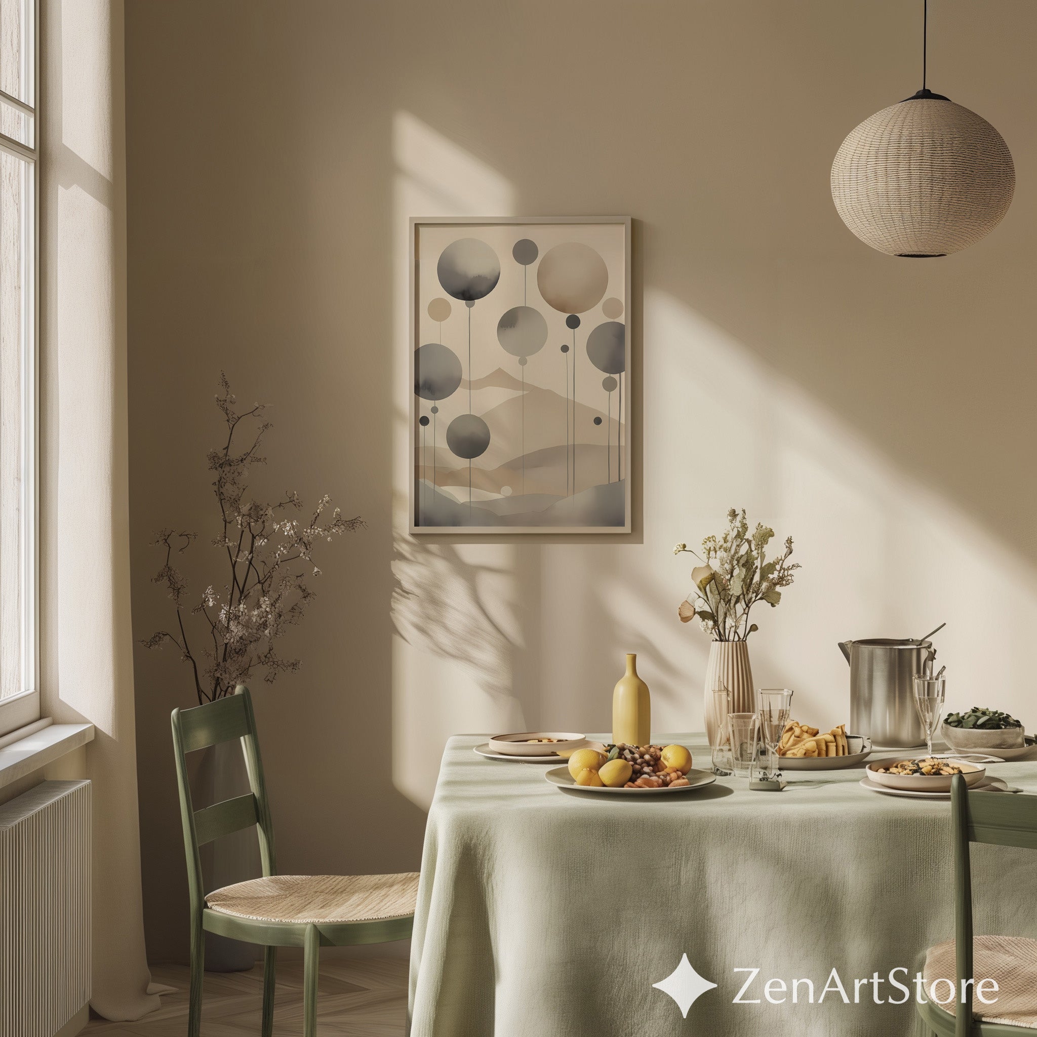 Neutral Abstract Landscape Wall Art - Minimal Japandi Zen Print in Beige & Grey, Modern Scandinavian Home Decor