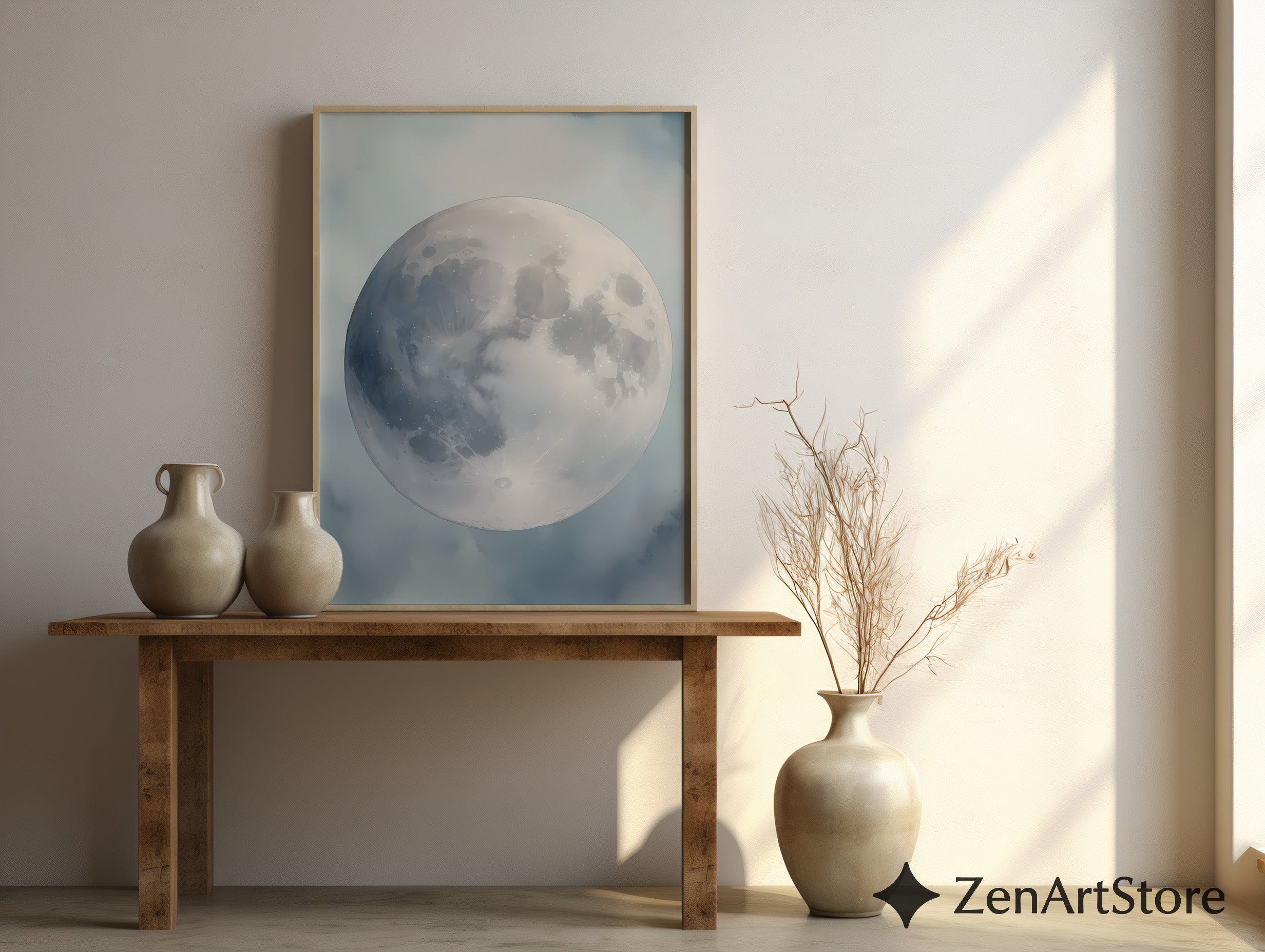 Minimal Moon Wall Art - Neutral Lunar Print, Japandi & Scandinavian Moon Poster for Bedroom, Nursery, Living Room Decor