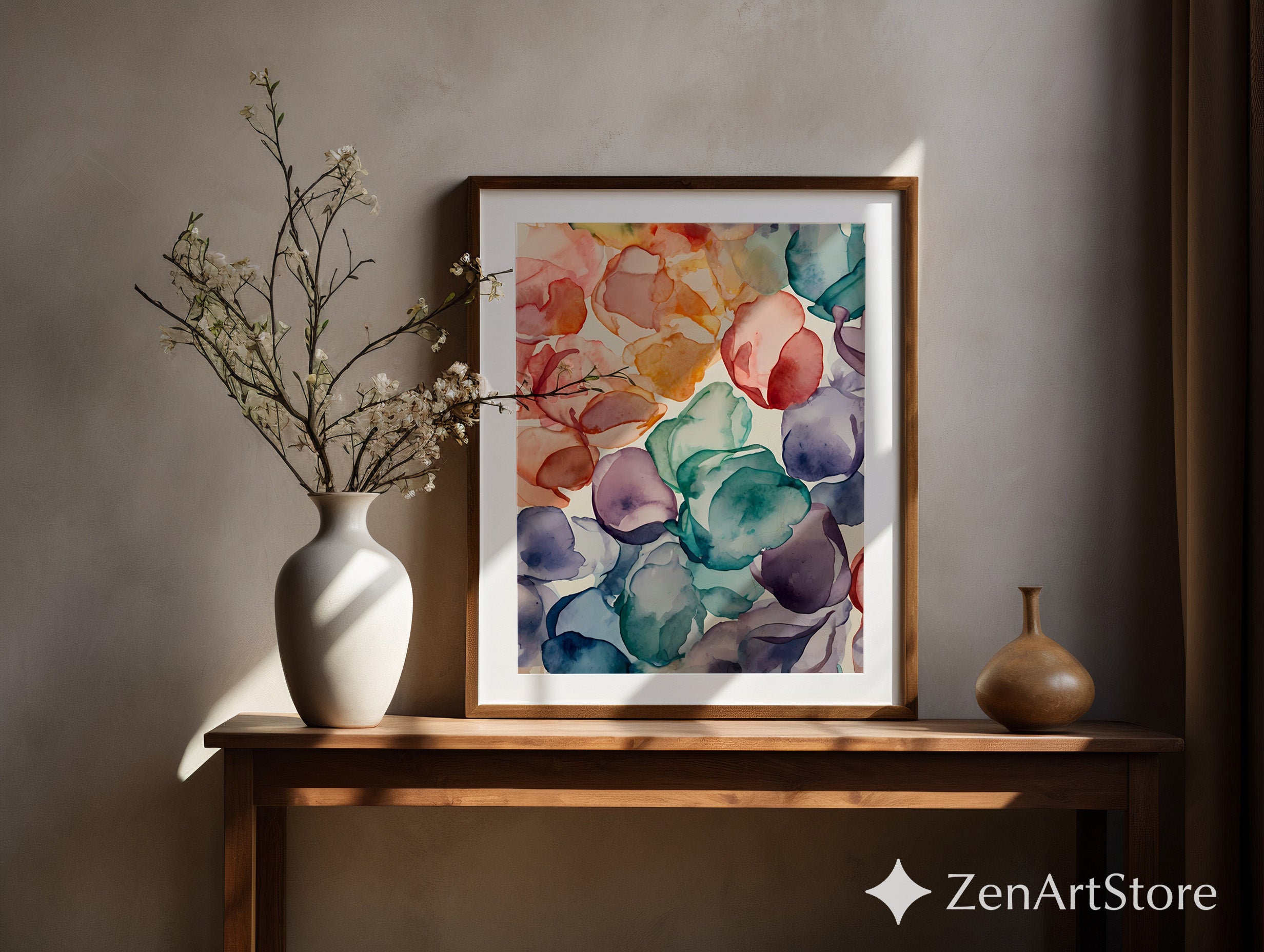 Abstract Watercolor Petals Print | Alcohol Ink Floral Art, Modern Boho Home Decor, Calming Japandi Wall Art