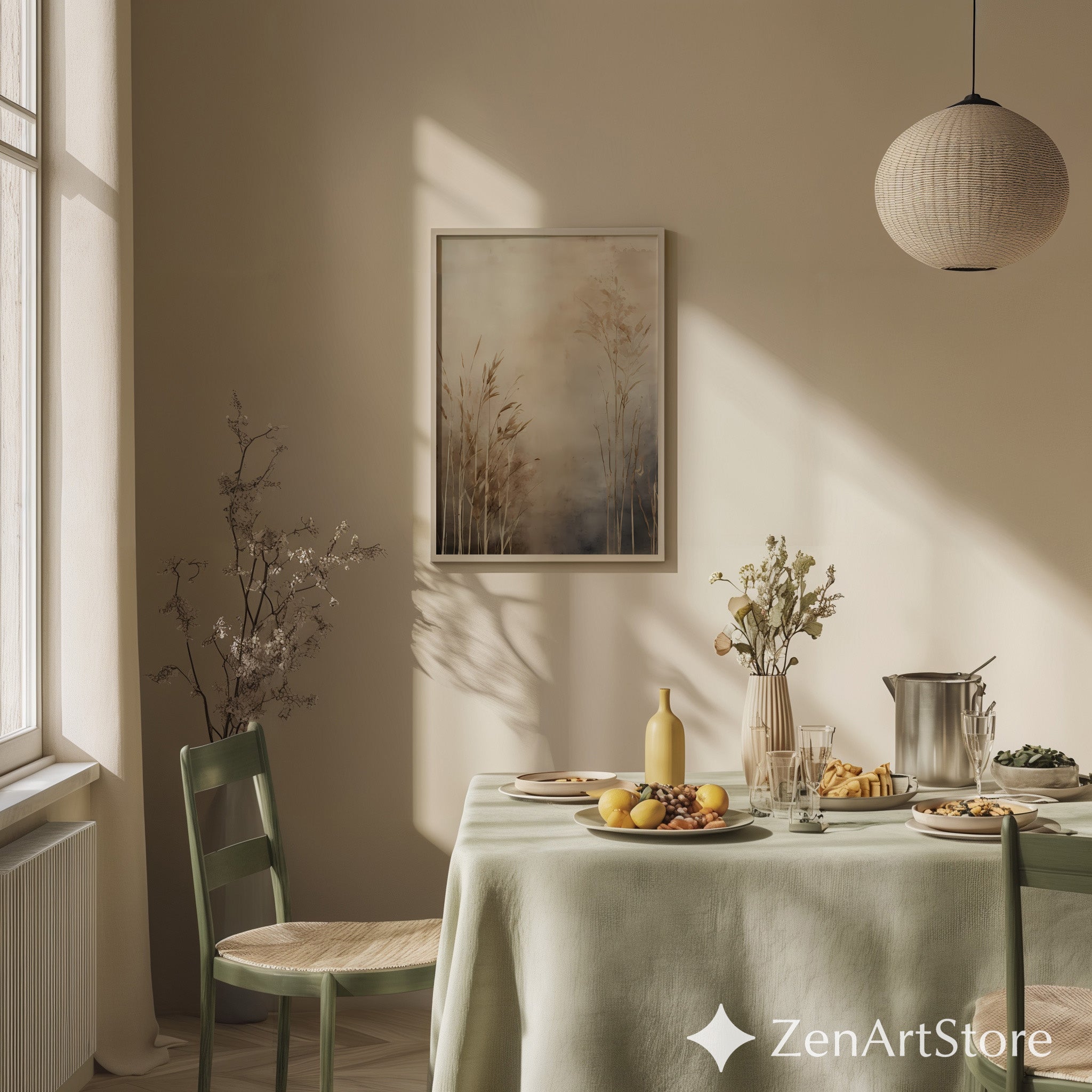 Neutral Botanical Wall Art — Beige Minimal Grass Print, Japandi Wabi Sabi Landscape for Living Room & Bedroom