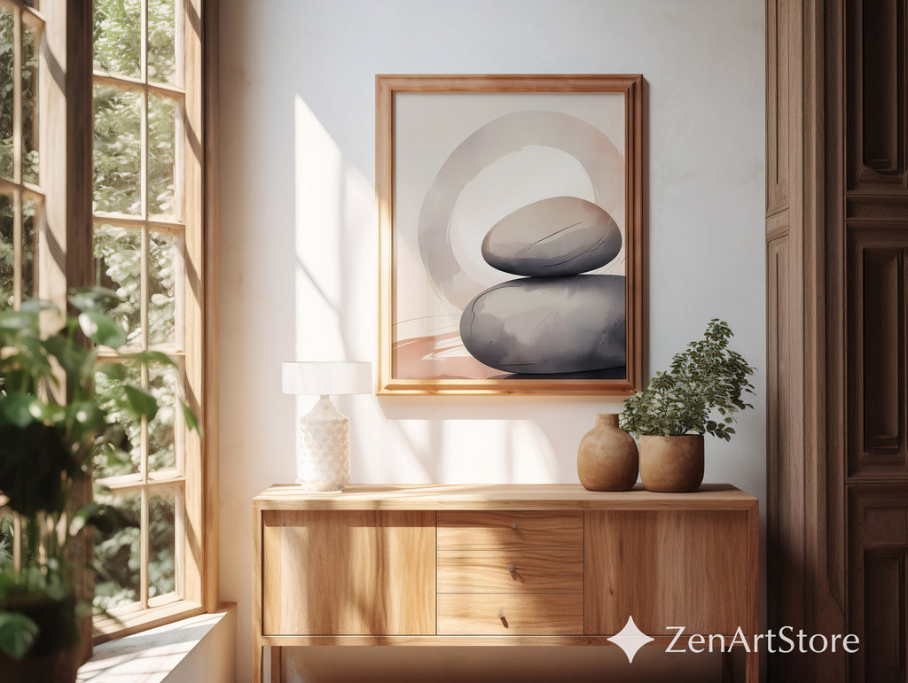 Minimal Zen Stone Stack Wall Art - Neutral Abstract Printable, Wabi Sabi Japandi Home Decor