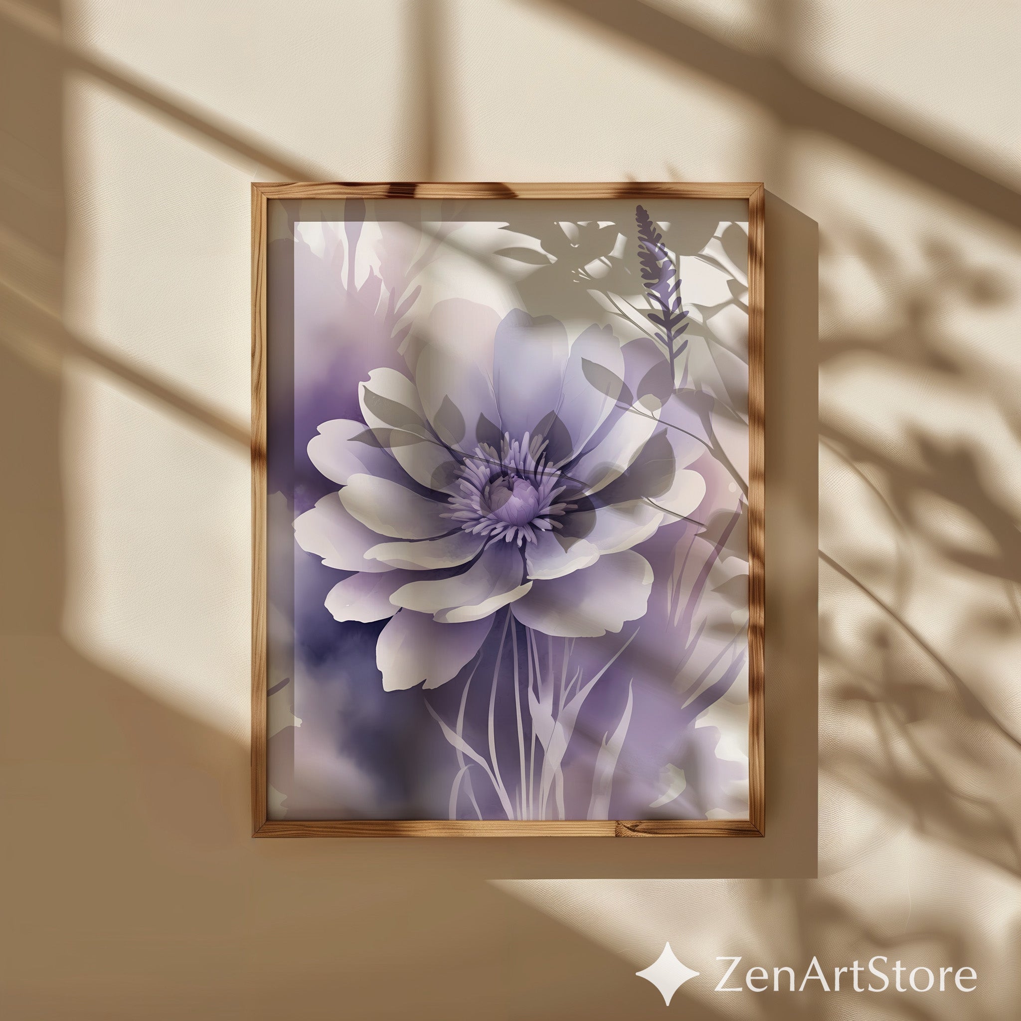 Lavender Floral Wall Art Print - Soft Purple Watercolor Flower, Minimal Botanical Decor for Living Room, Bedroom, Nursery, Zen Home