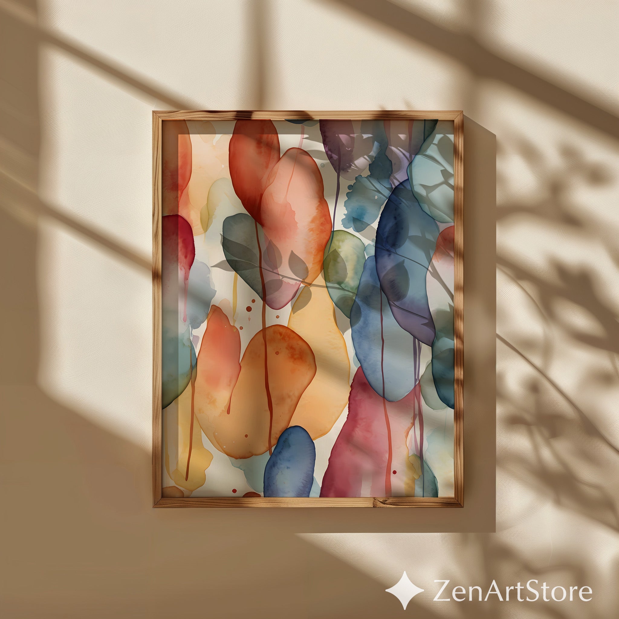 Abstract Watercolor Organic Shapes Wall Art - Modern Boho Terracotta Blue Sage Printable Canvas for Living Room Bedroom