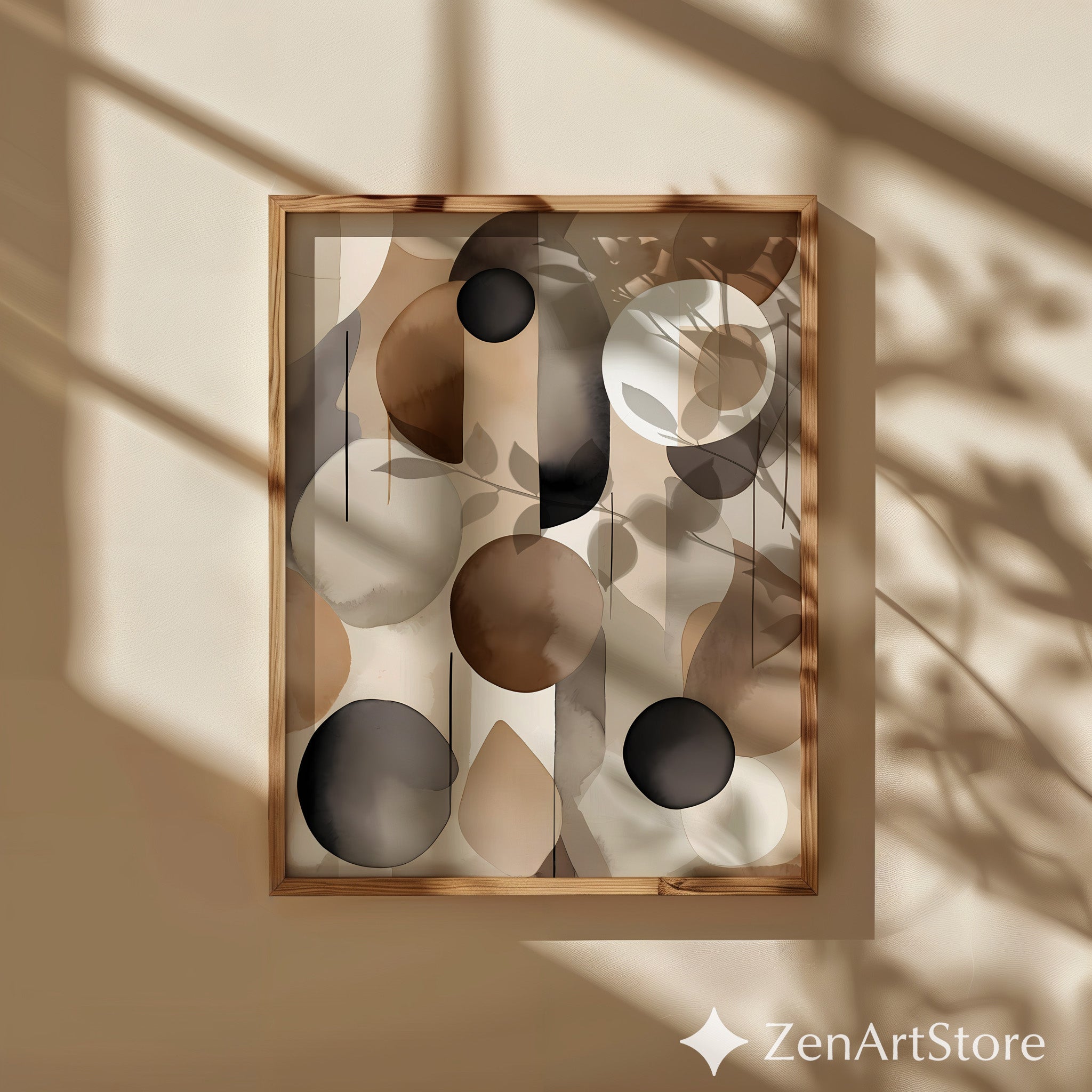 Neutral Abstract Wall Art Print - Brown Beige Black Minimal Geometric Watercolor for Japandi Scandinavian Home Decor