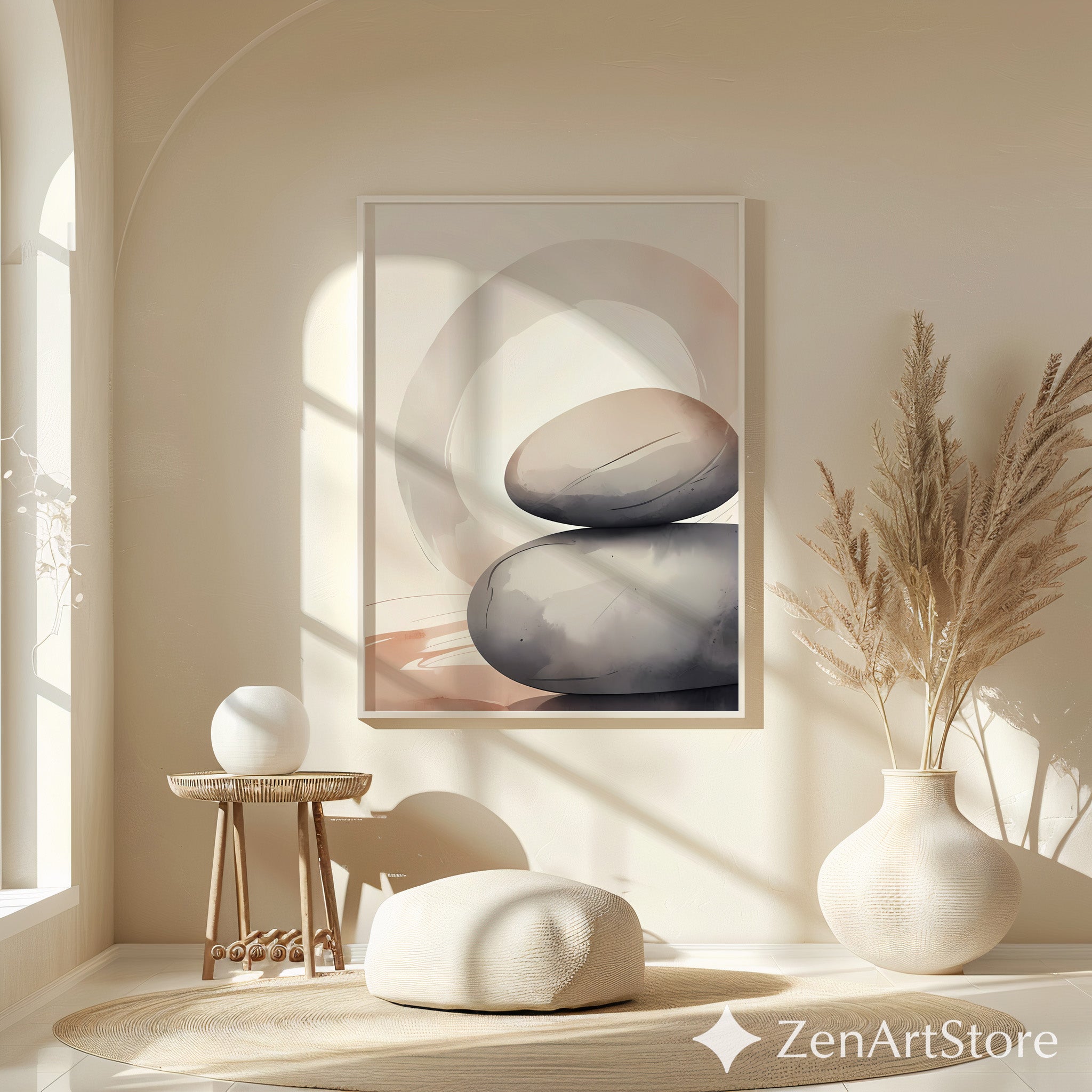 Minimal Zen Stone Stack Wall Art - Neutral Abstract Printable, Wabi Sabi Japandi Home Decor