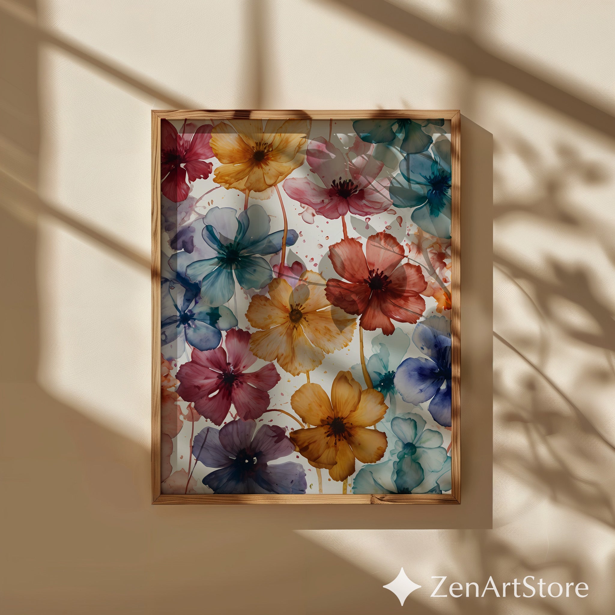 Vibrant Watercolor Floral Wall Art Print - Colorful Botanical Poster for Living Room, Bedroom, Boho & Modern Home Decor