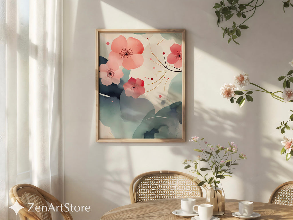 Zen Sakura Abstract Printable Wall Art - Minimal Japanese Cherry Blossom Calm Poster