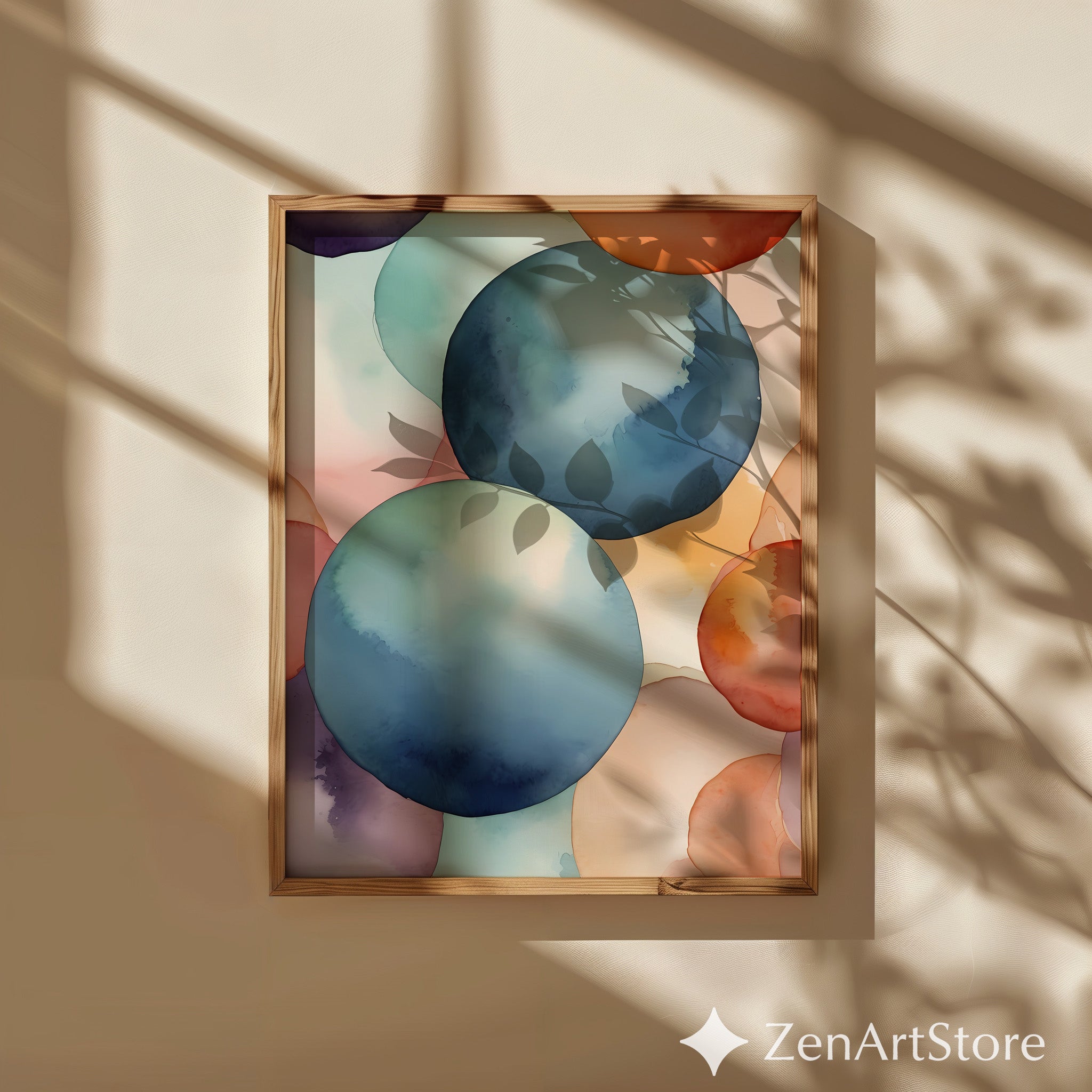 Abstract Watercolor Circles Wall Art - Modern Minimal Japandi Print, Calm Pastel Home Decor, Large Printable Living Room Art