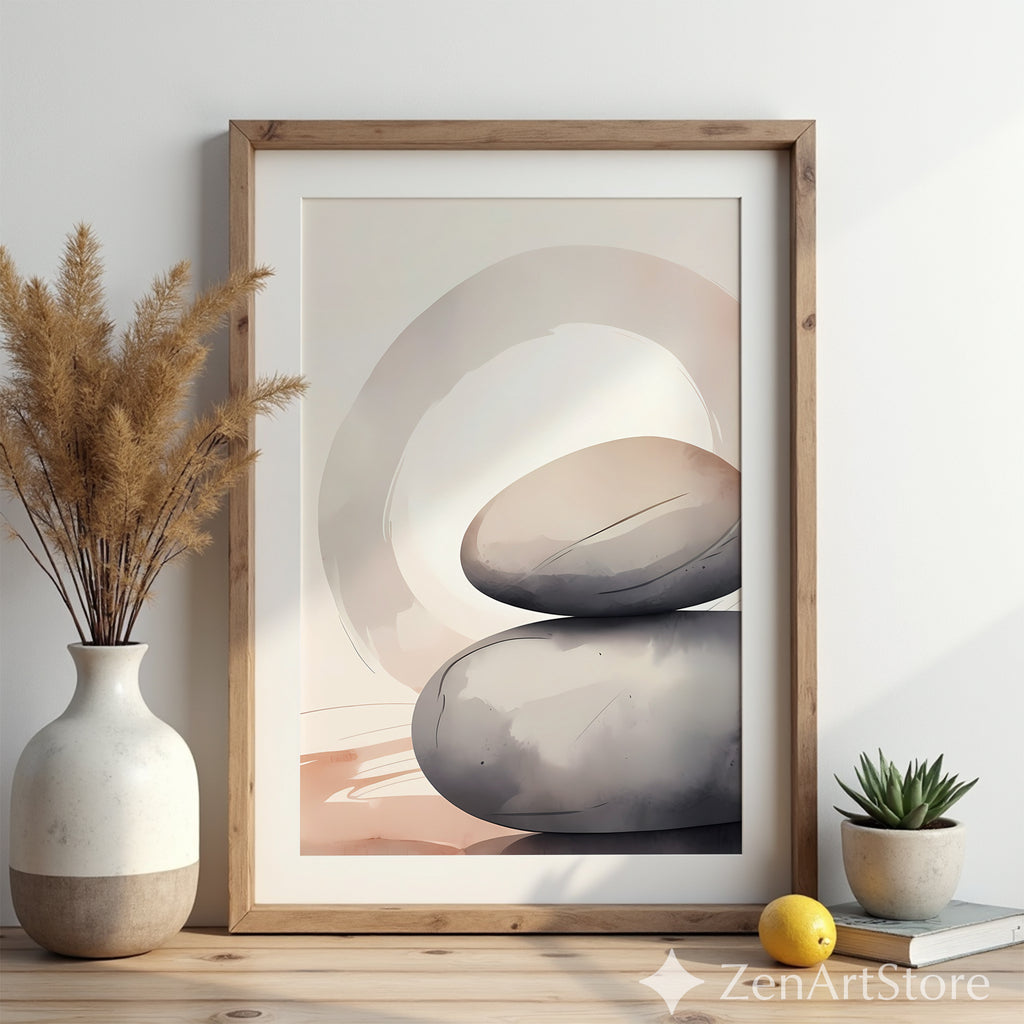 Minimal Zen Stone Stack Wall Art - Neutral Abstract Printable, Wabi Sabi Japandi Home Decor