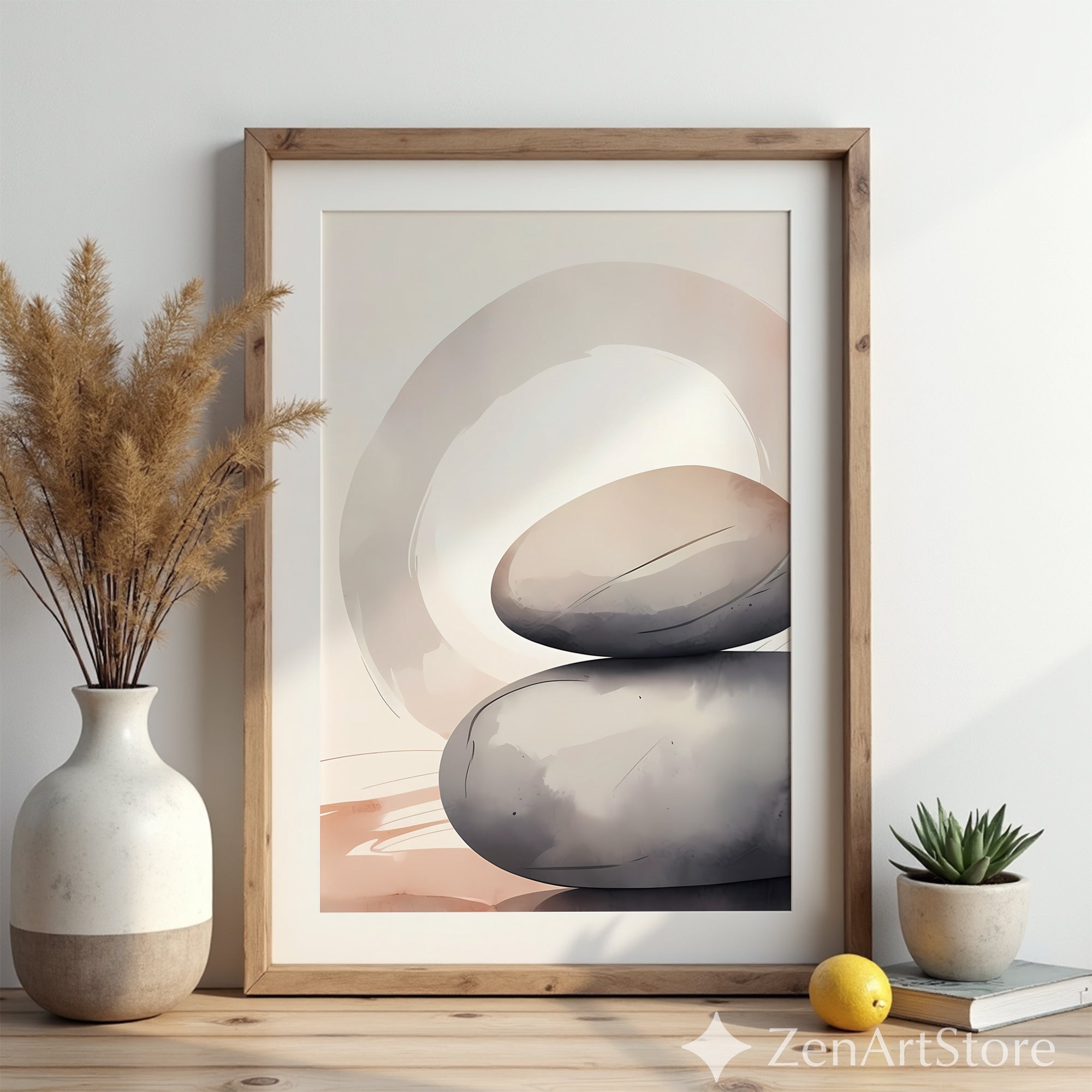 Minimal Zen Stone Stack Wall Art - Neutral Abstract Printable, Wabi Sabi Japandi Home Decor