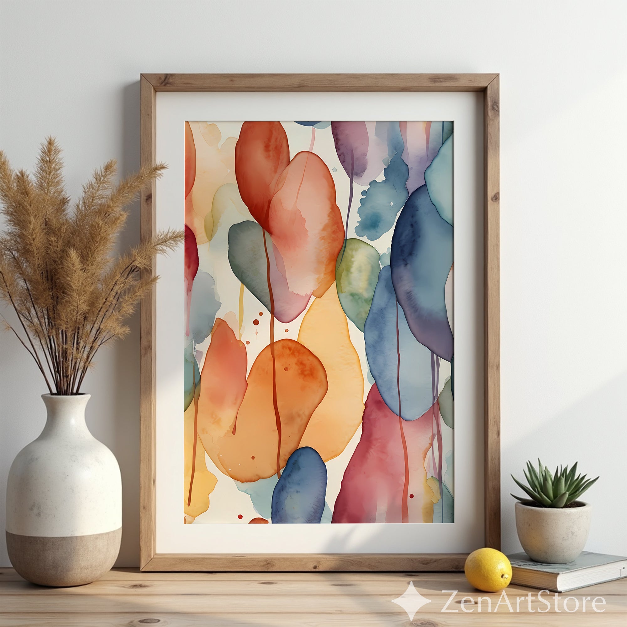 Abstract Watercolor Organic Shapes Wall Art - Modern Boho Terracotta Blue Sage Printable Canvas for Living Room Bedroom