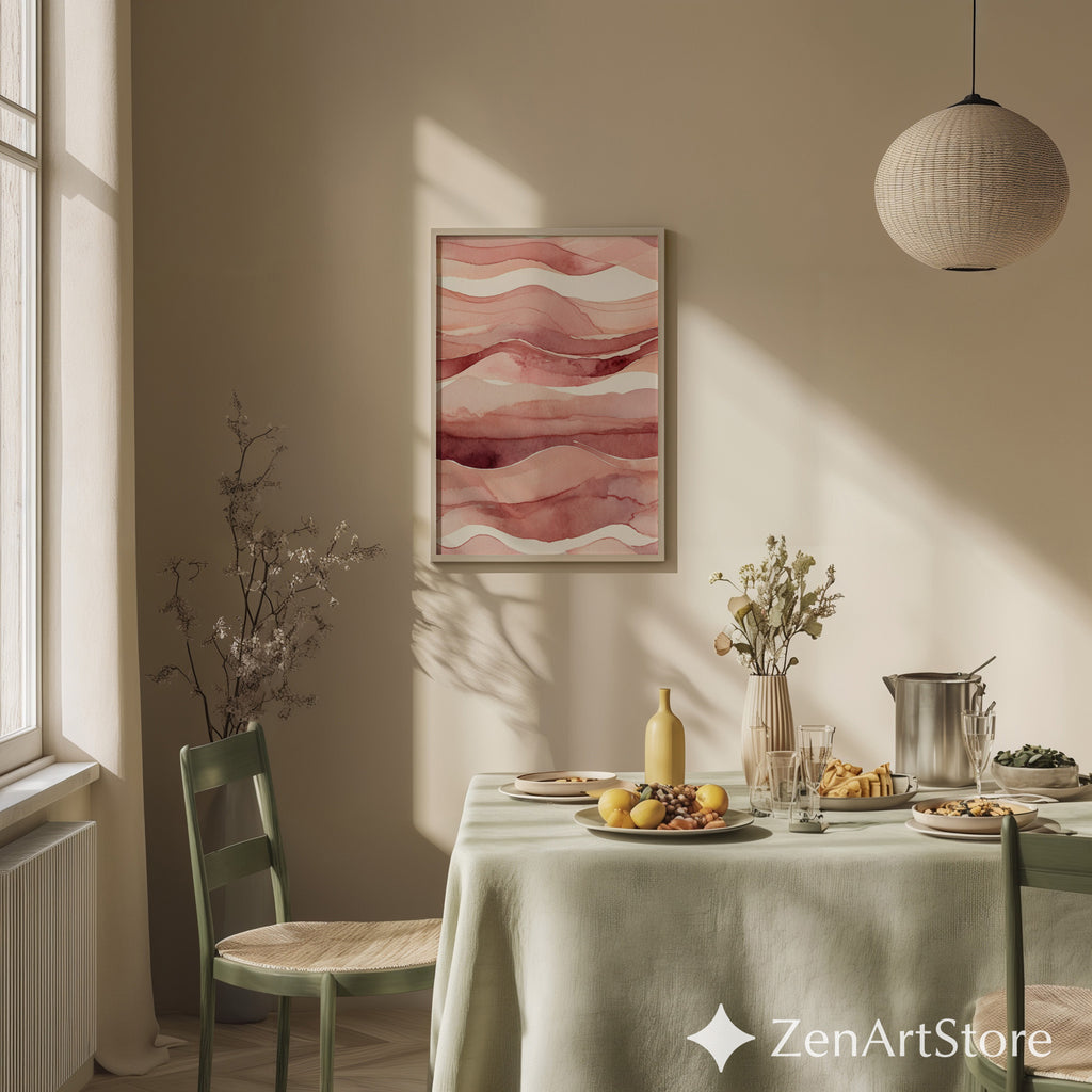 Blush Terracotta Watercolor Landscape Print - Abstract Pink Minimal Wall Art for Living Room, Bedroom, Nursery