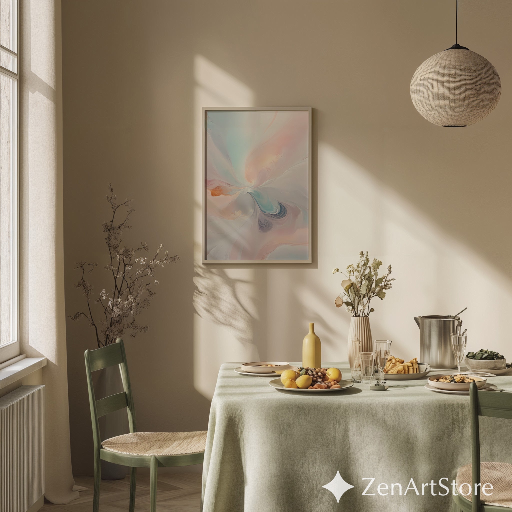 Pastel Abstract Wall Art Printable - Soft Pink Blue Minimalist Zen Decor for Living Room, Bedroom, Nursery - Japandi Wabi Sabi Print