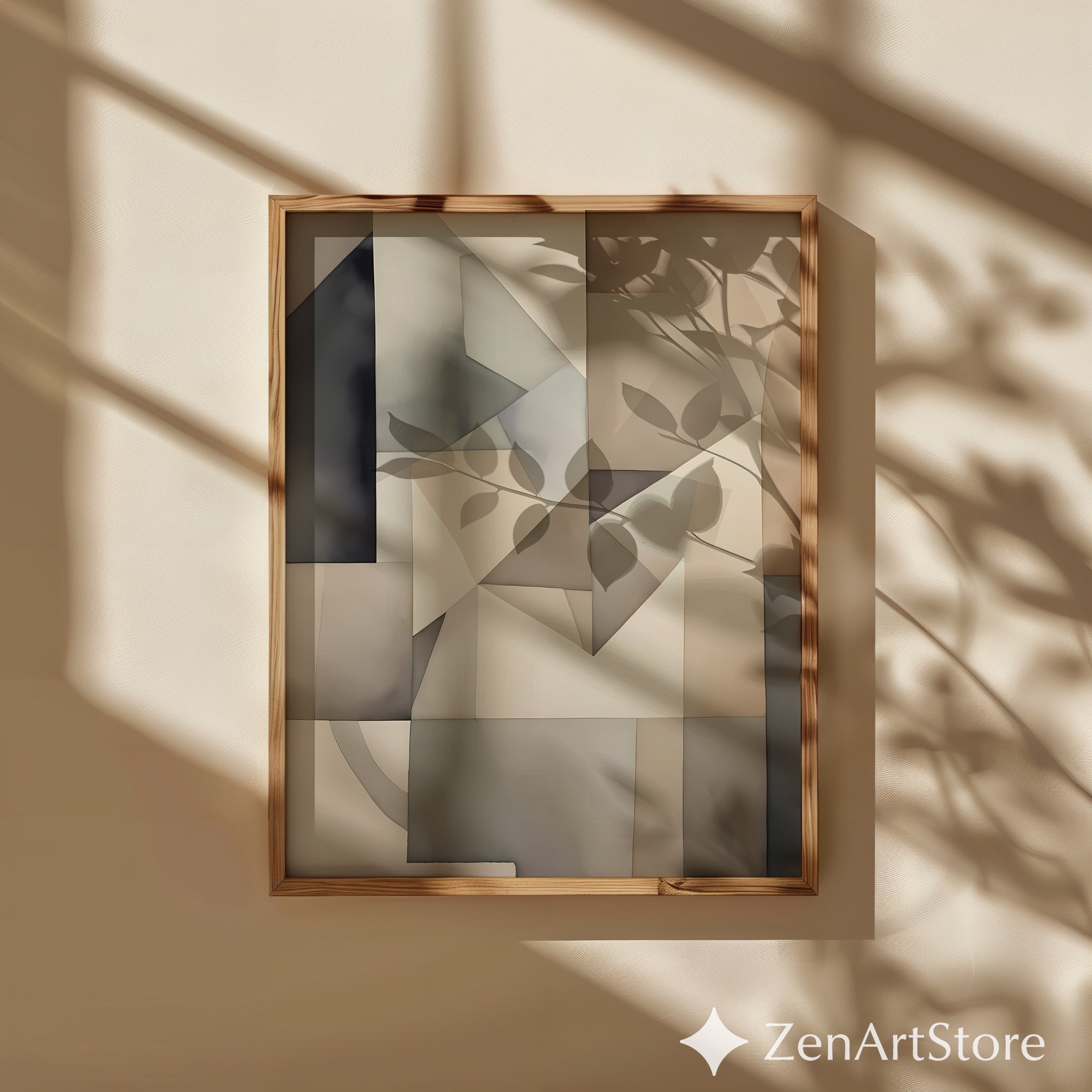 Neutral Geometric Abstract Wall Art - Beige Gray Minimalist Print for Living Room, Japandi Wabi Sabi Home Decor