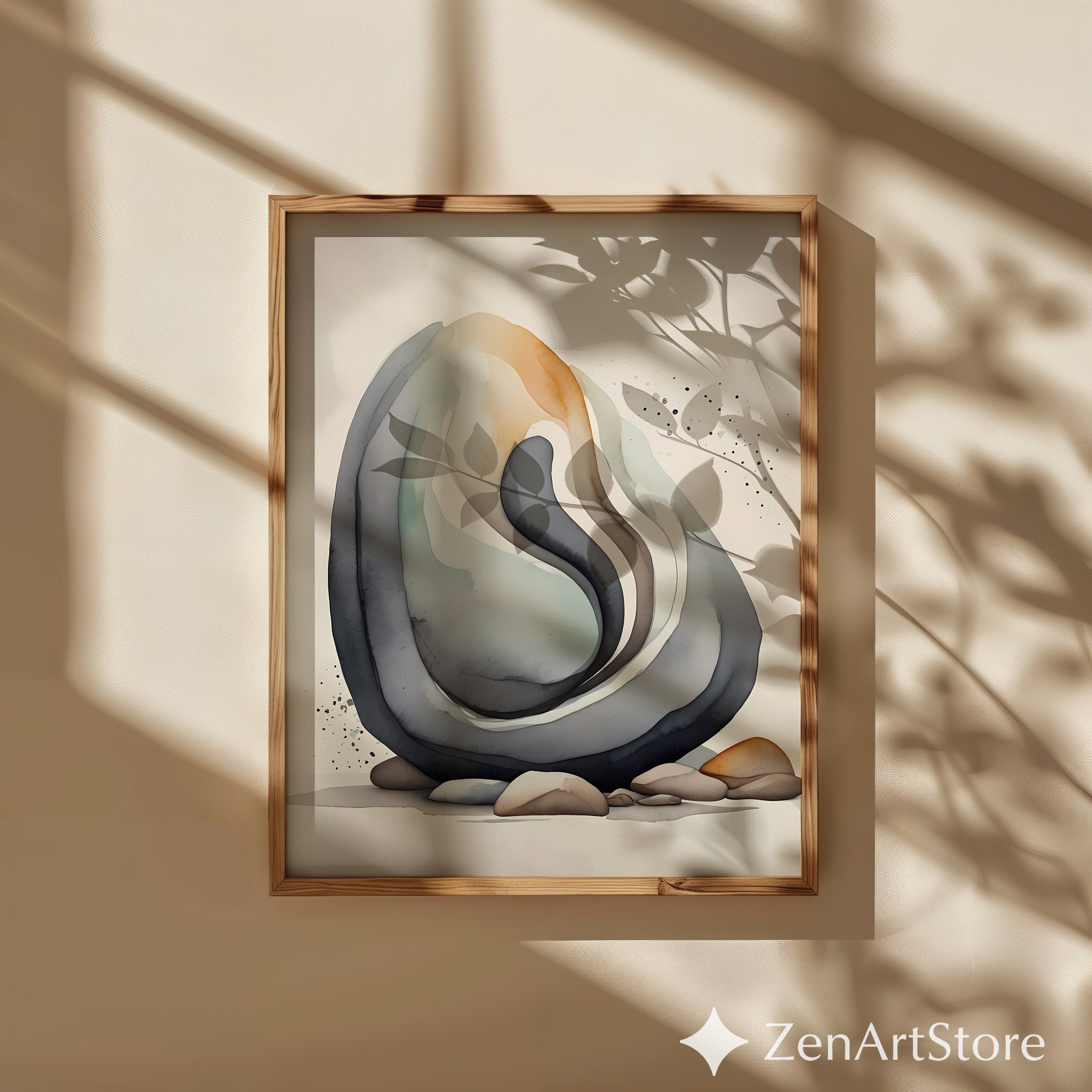 Abstract Neutral Stone Layers Wall Art - Minimal Japandi Wabi Sabi Print, Beige Black Earth Tone Home Decor