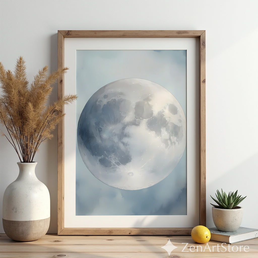 Minimal Moon Wall Art - Neutral Lunar Print, Japandi & Scandinavian Moon Poster for Bedroom, Nursery, Living Room Decor