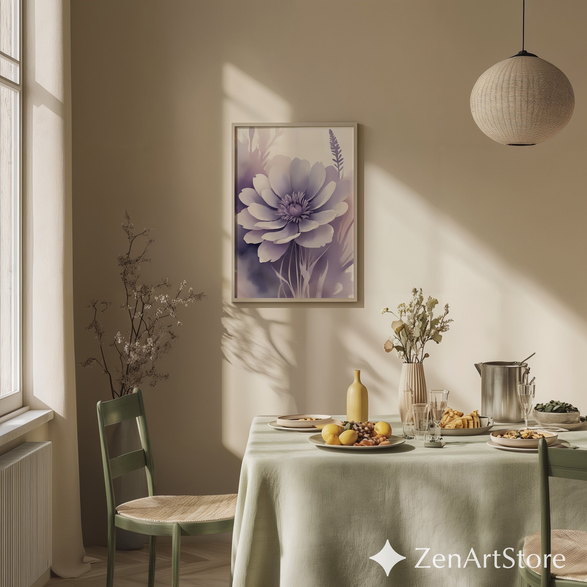 Lavender Floral Wall Art Print - Soft Purple Watercolor Flower, Minimal Botanical Decor for Living Room, Bedroom, Nursery, Zen Home