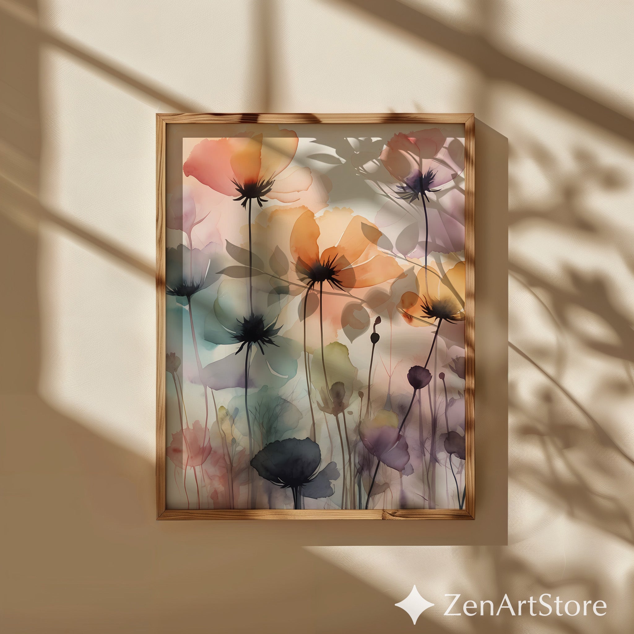 Ethereal Watercolor Poppy Wall Art Print - Soft Pastel Floral Poster for Living Room, Bedroom, Nursery, Japandi Minimal Home Decor