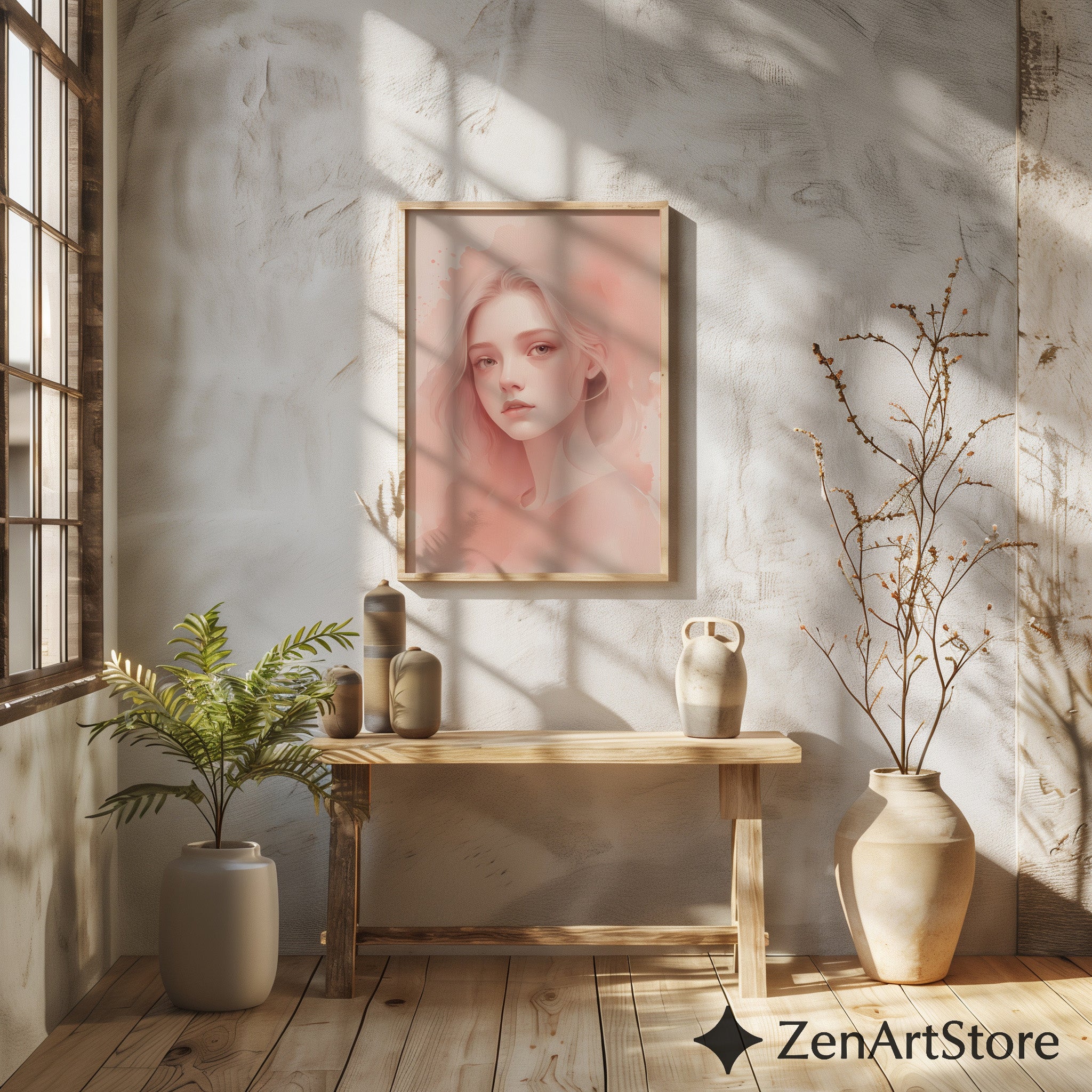 Peach Tones Minimal Portrait - Zen Japanese Abstract Calm Printable Wall Art