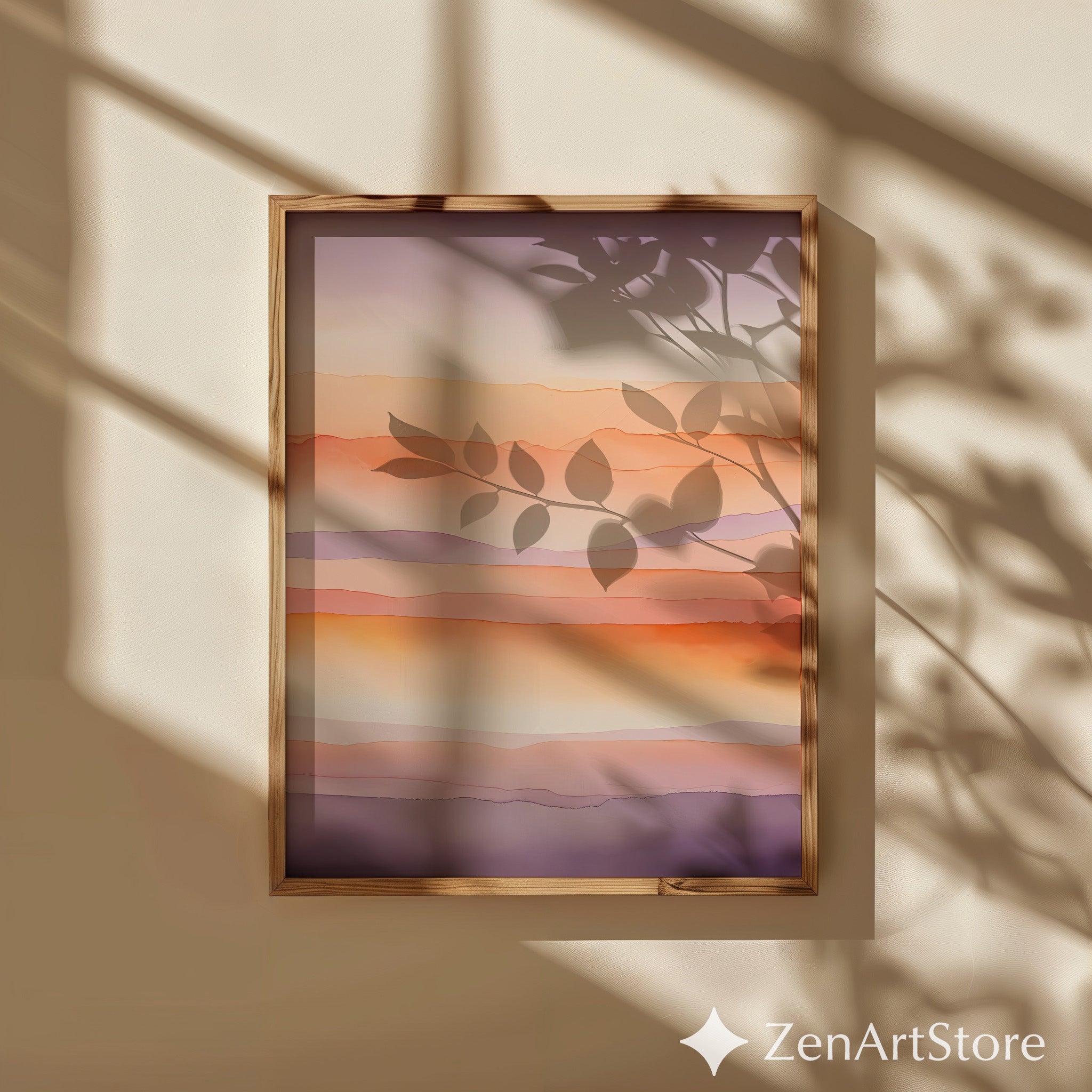 Sunset Layers Abstract Wall Art - Minimal Watercolor Landscape Print in Peach Blush Lavender - Modern Japandi Boho Home Decor