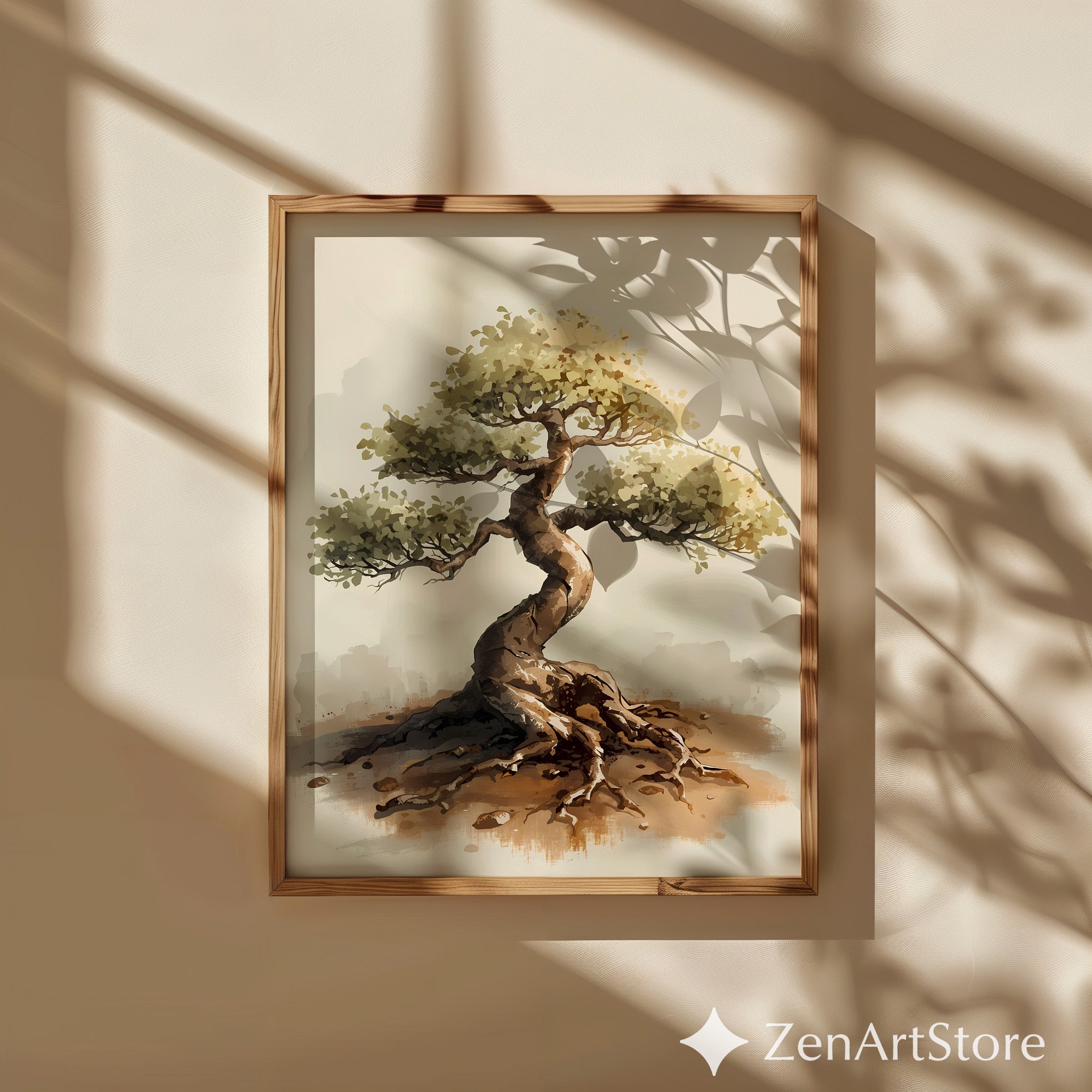 Bonsai Tree Art Print - Minimal Zen Wall Decor, Neutral Wabi Sabi Botanical Illustration for Japandi & Scandinavian Homes