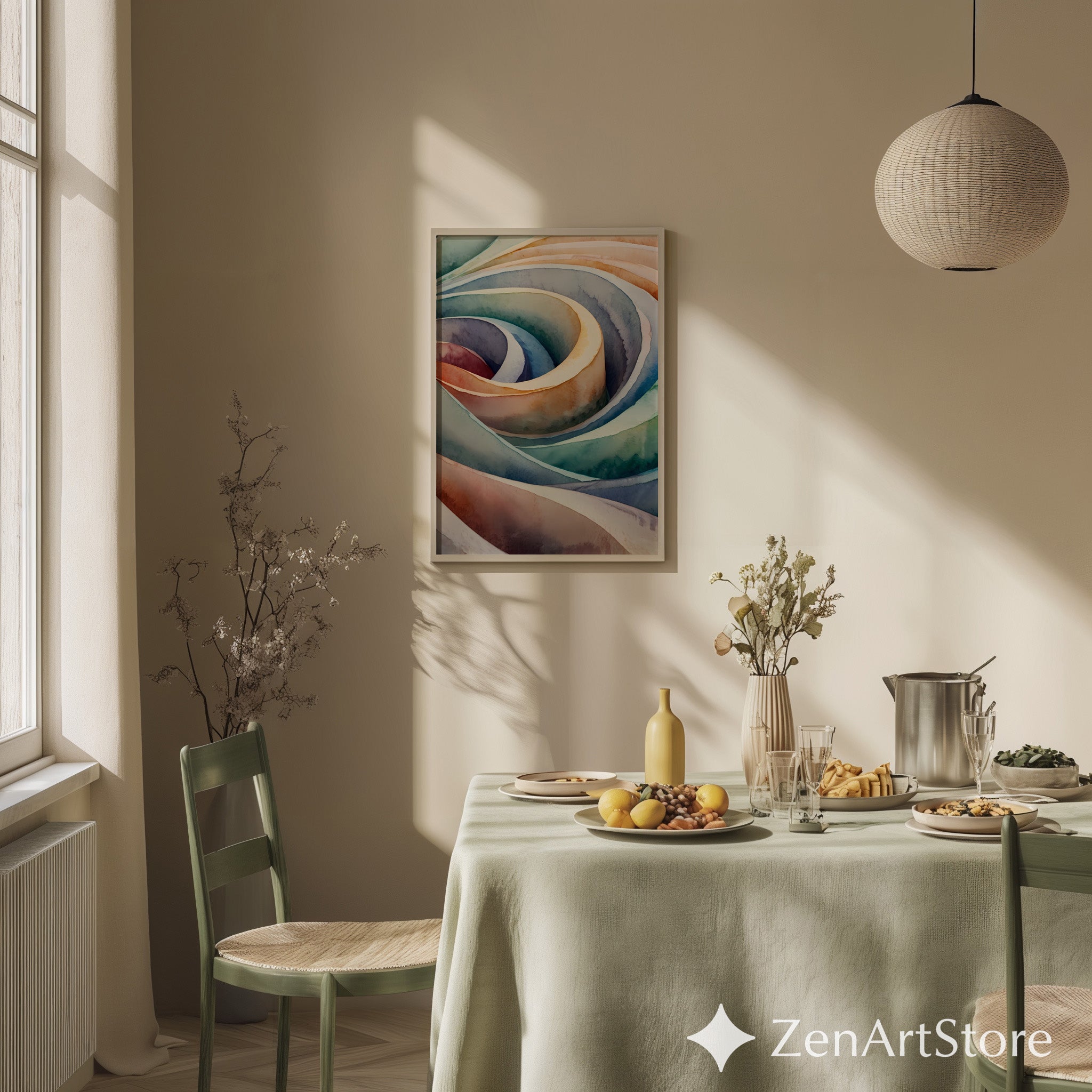 Abstract Watercolor Rose Spiral Wall Art - Pastel Neutral Modern Printable, Zen Japandi Home Decor