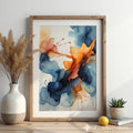 Abstract Navy & Orange Wall Art - Modern Alcohol Ink Print, Large Blue Orange Canvas, Minimal Japandi Home Decor